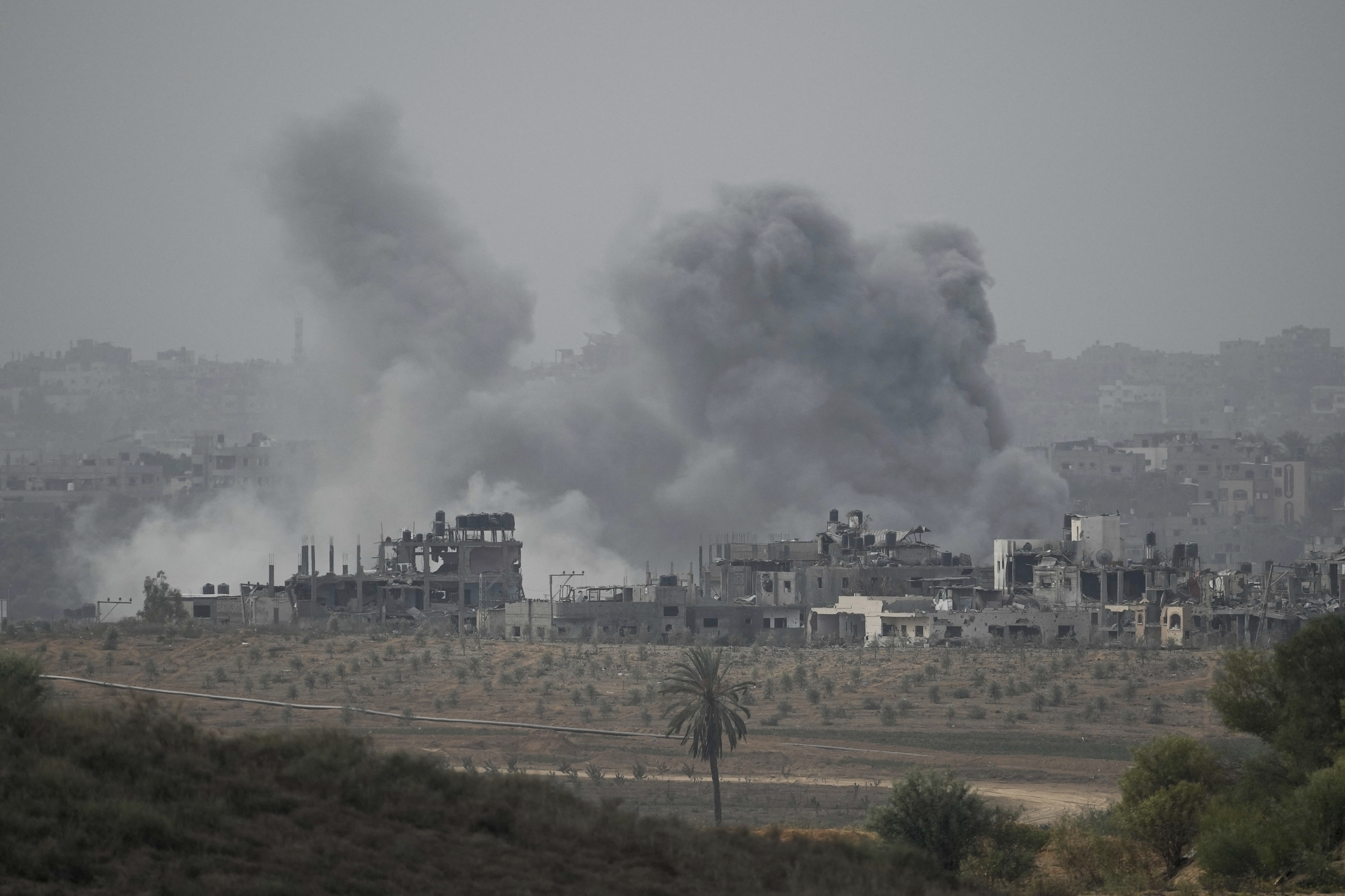 Smoke rises following an Israeli airstrike in the Gaza Strip, as seen from southern Israel.