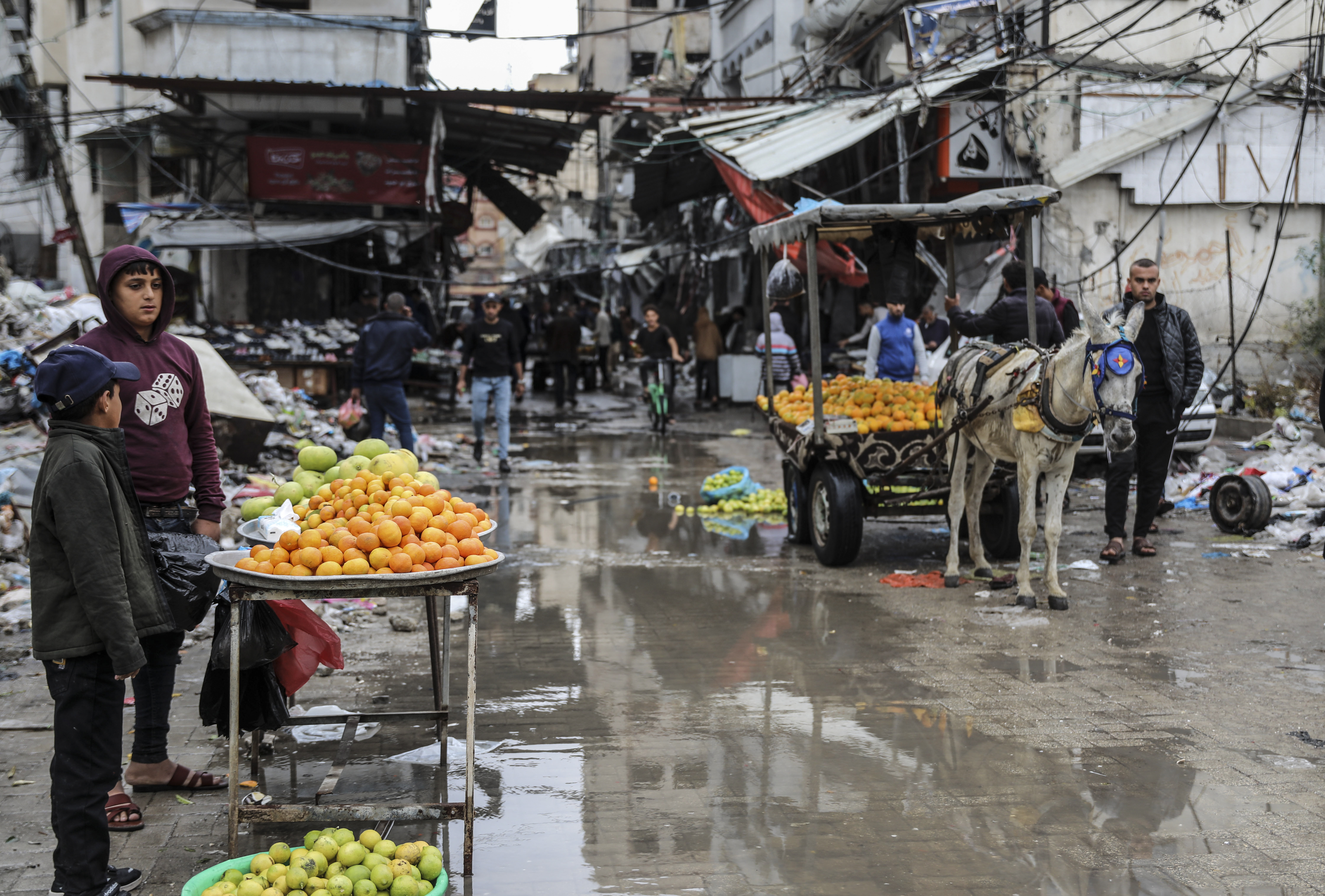 Palestinians sell fruits in Gaza City
