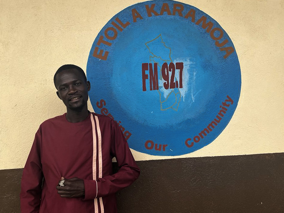 Emmanuel Lojok, who runs a weekly radio show on The Voice of Karamoja station in Kotido where former raiders are sometimes guests