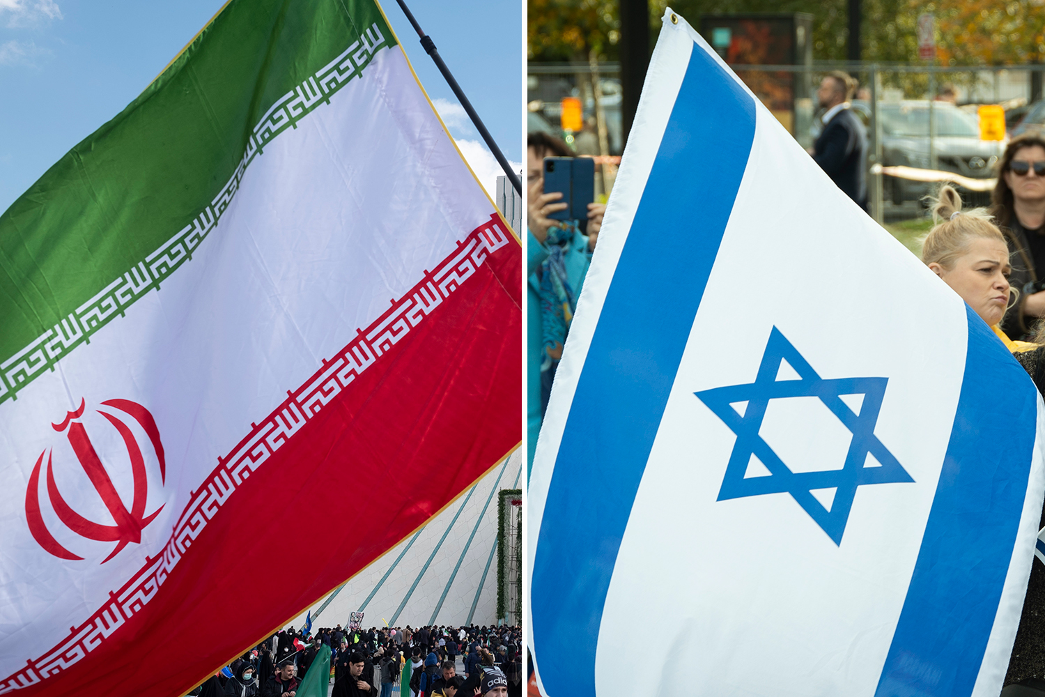 Iranian flag v Israeli flag
