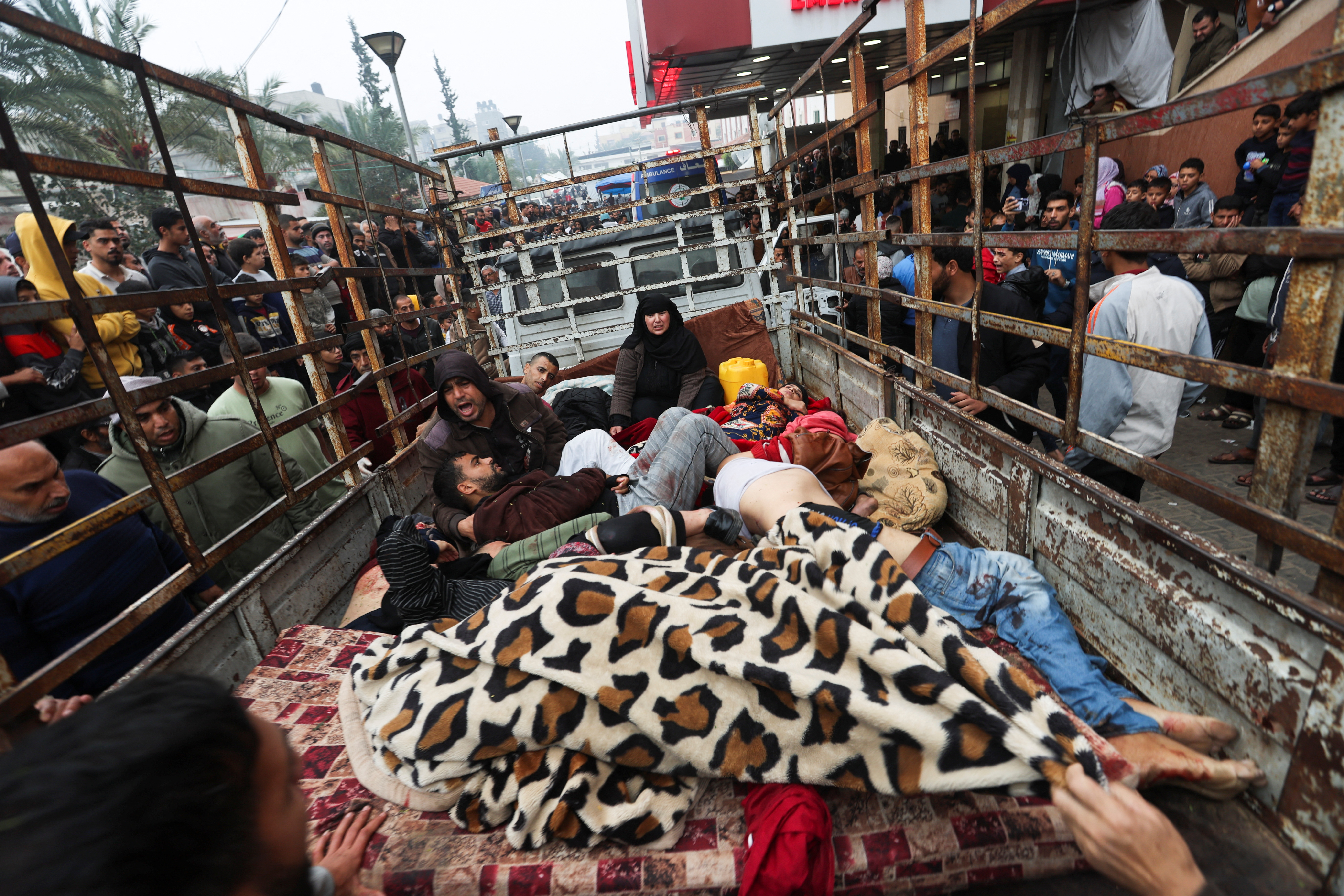 Wounded Palestinians are transported to Nasser hospital,