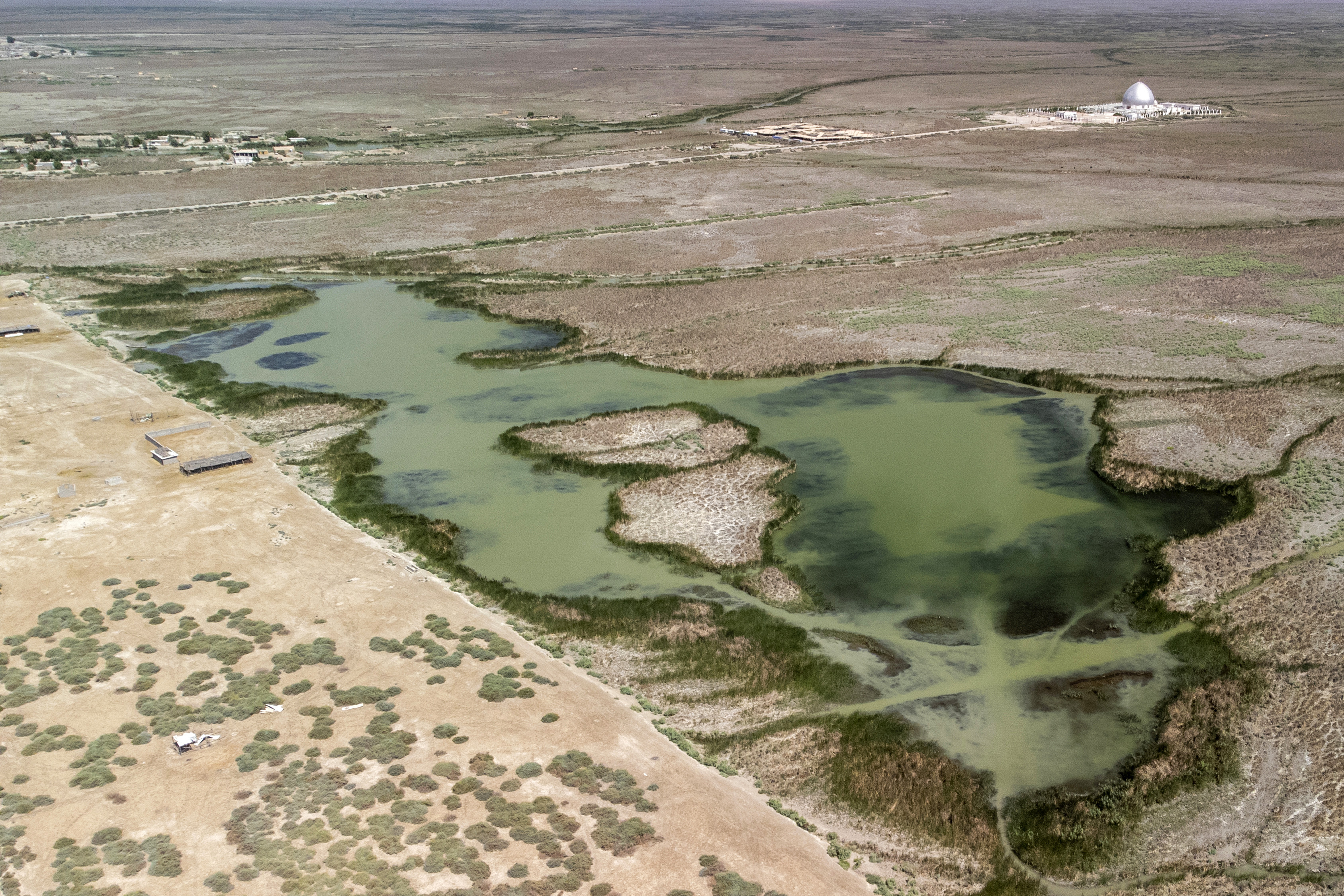 An aerial picture shows a the drying-up marshes of Chibayish in Iraq's southern Dhi Qar province.