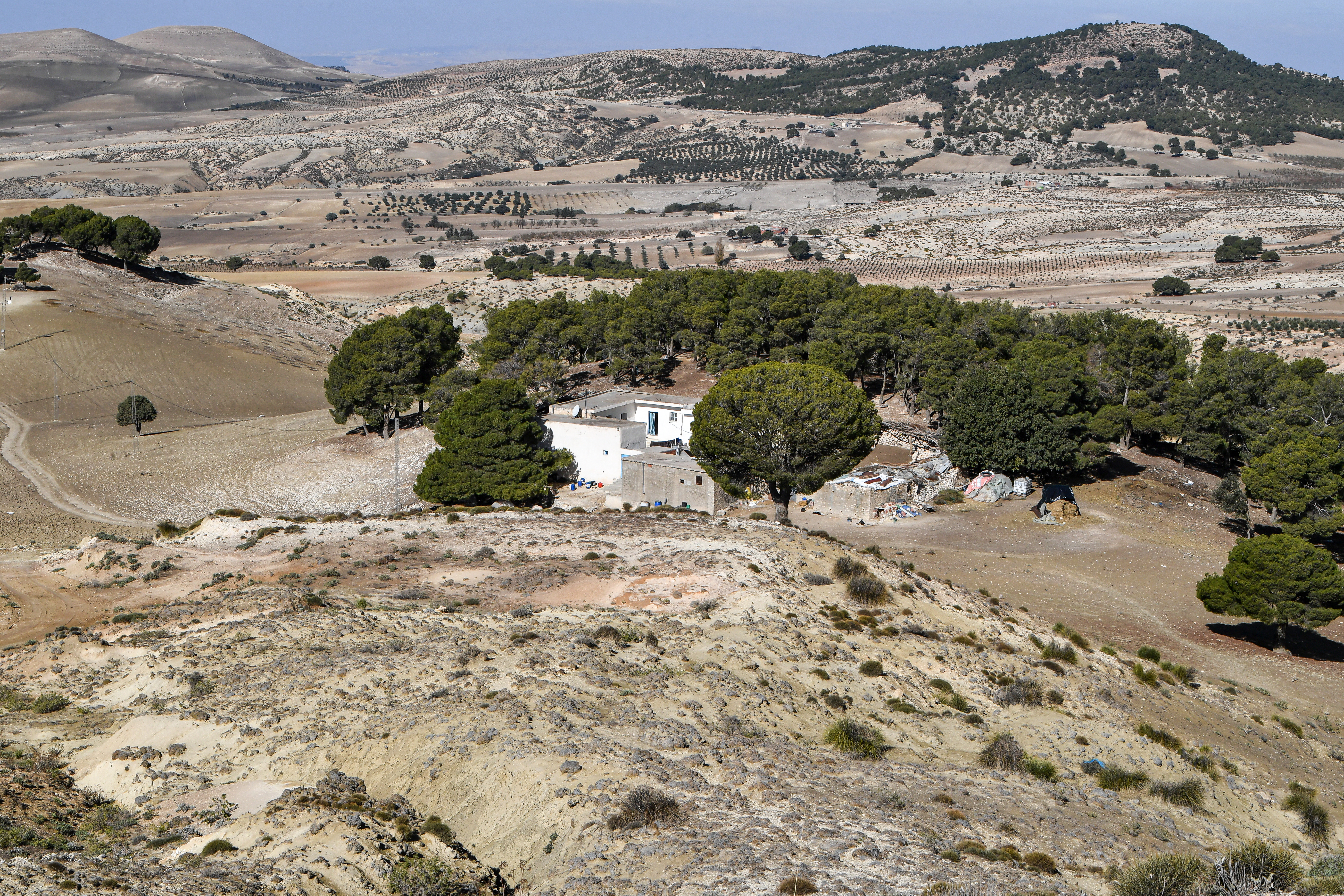 A picture taken on November 28, 2023 shows a general view of the remote Tunisian village of Ouled Omar, 180 kilometres southwest of the capital Tunis, with the north African country grappling with its worst water scarcity in years as it enters its fourth year of drought.