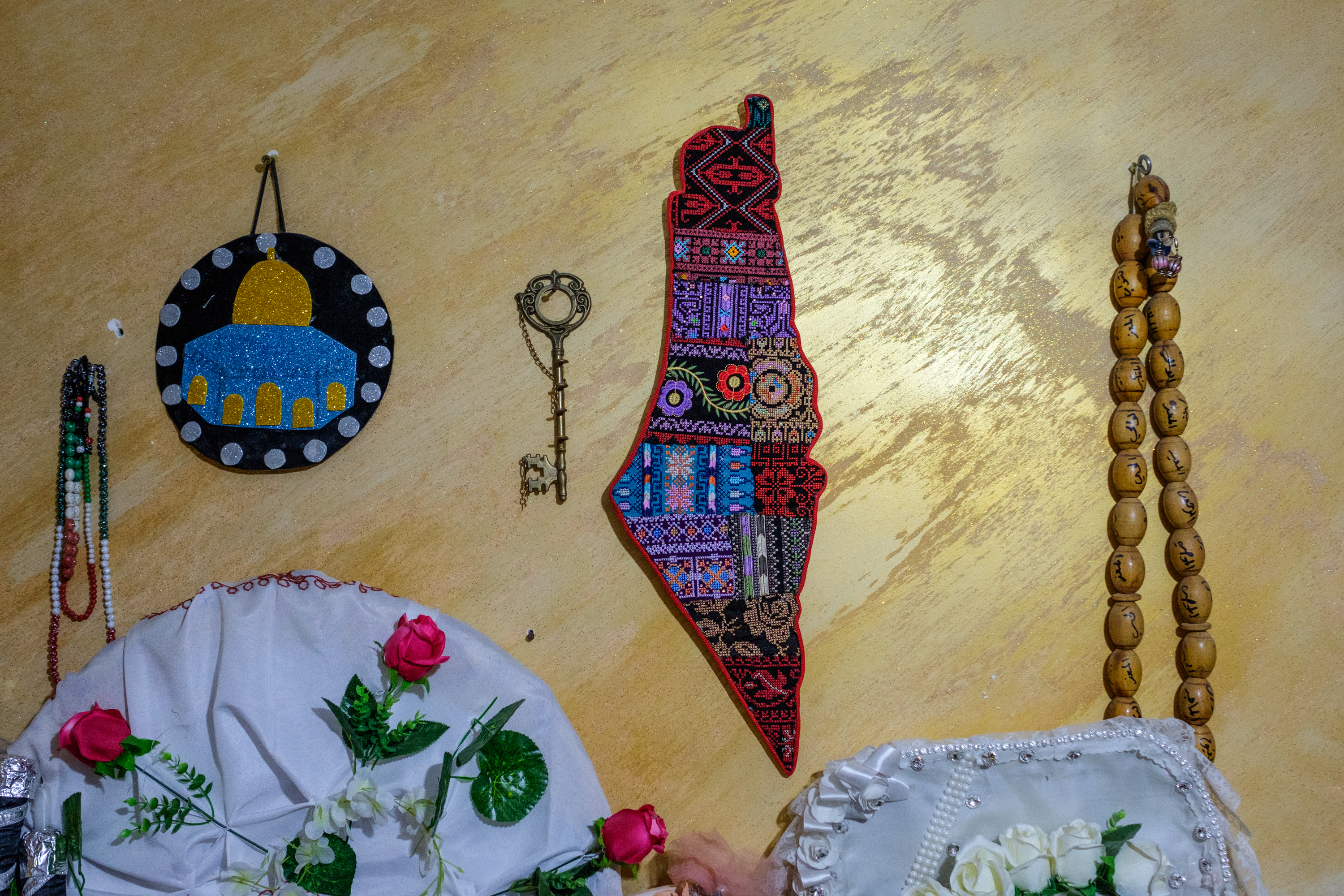 A map of Palestine showing the different style stitches