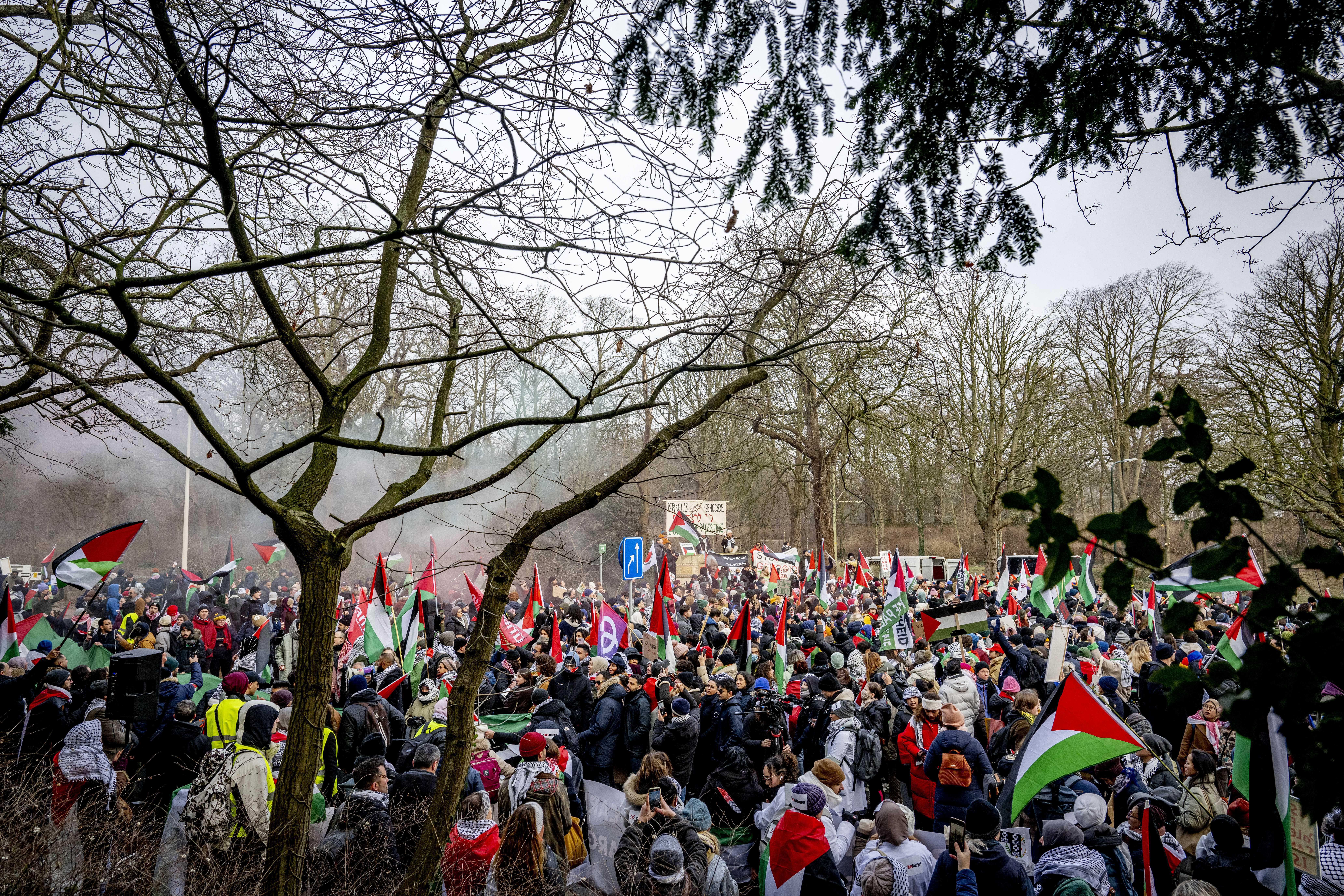 protest near the International Court of Justice (ICJ