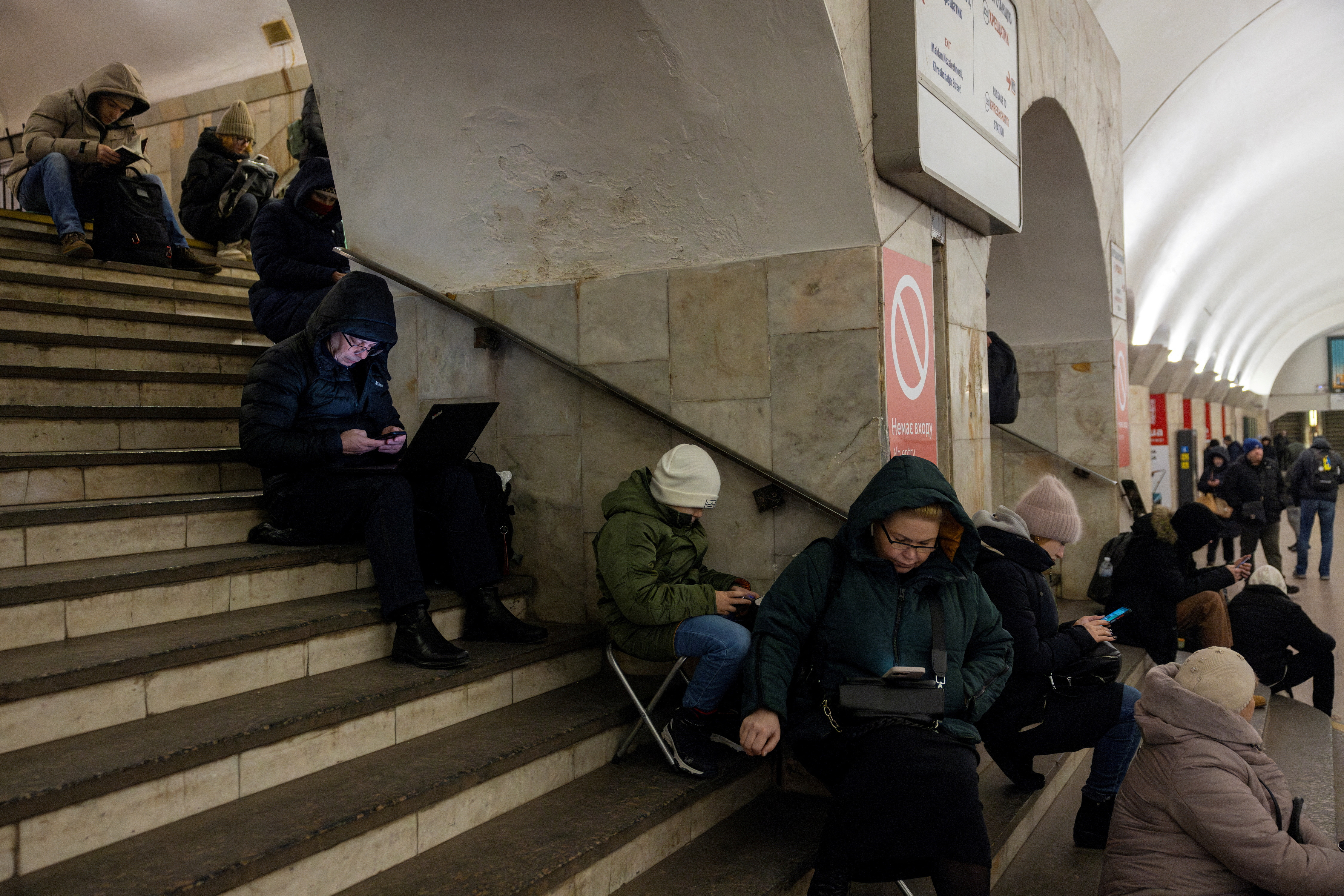 People take shelter in a metro station during an air raid, amid Russia's attack on Ukraine, in Kyiv, Ukraine, January 23, 2024. REUTERS/Thomas Peter TPX IMAGES OF THE DAY