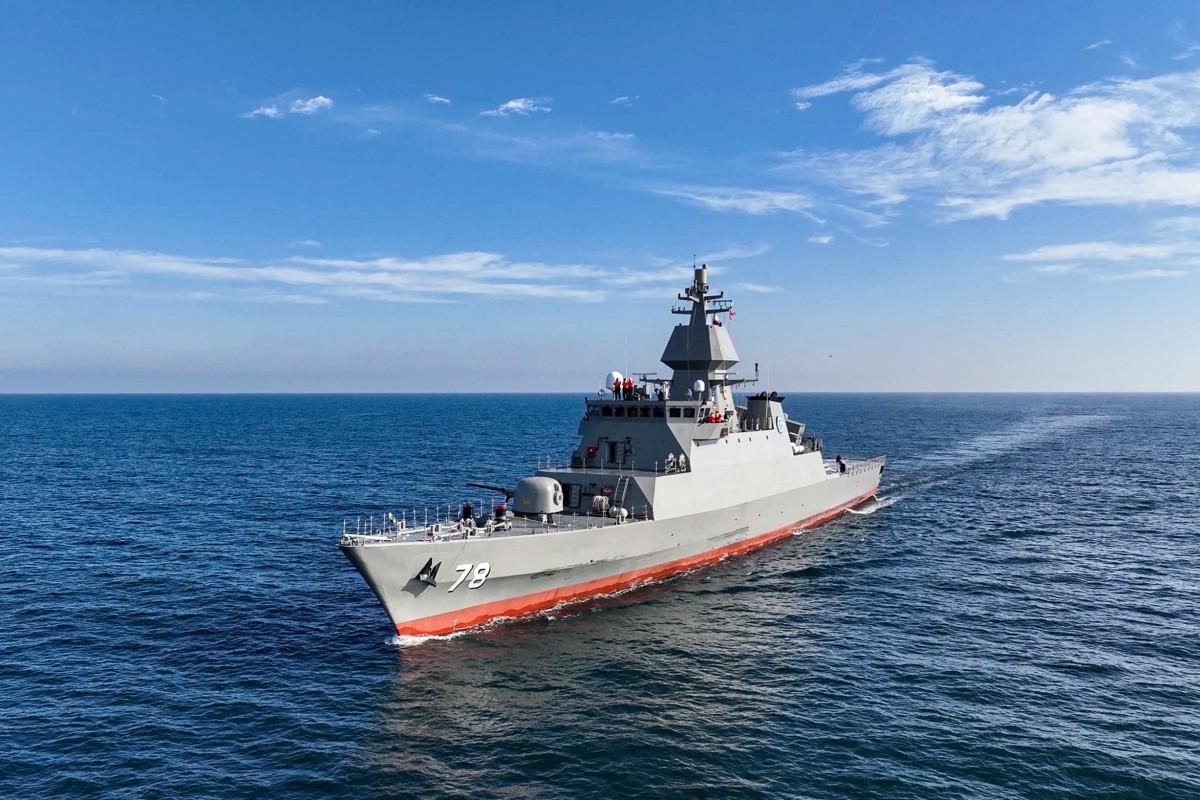 An Iranian warship at the port of Bandar Anzali on the Caspian Sea