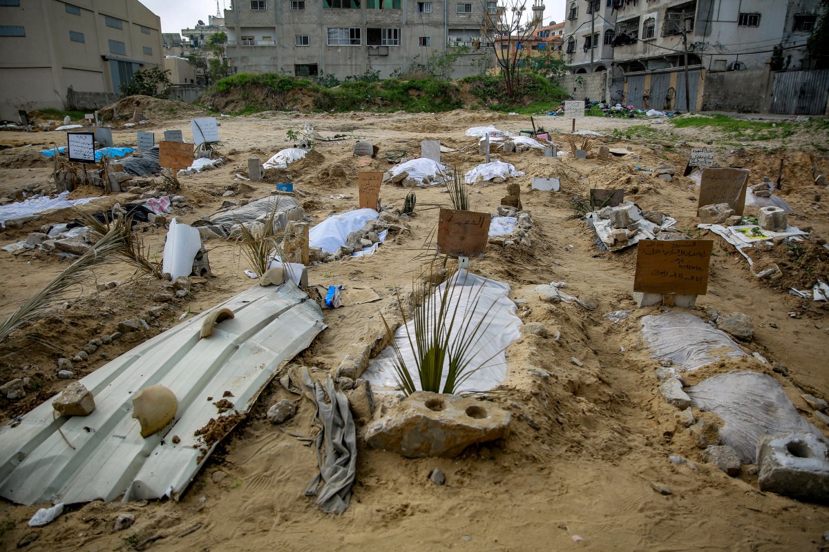 Shallow tombs of people who were killed in Israeli bombing
