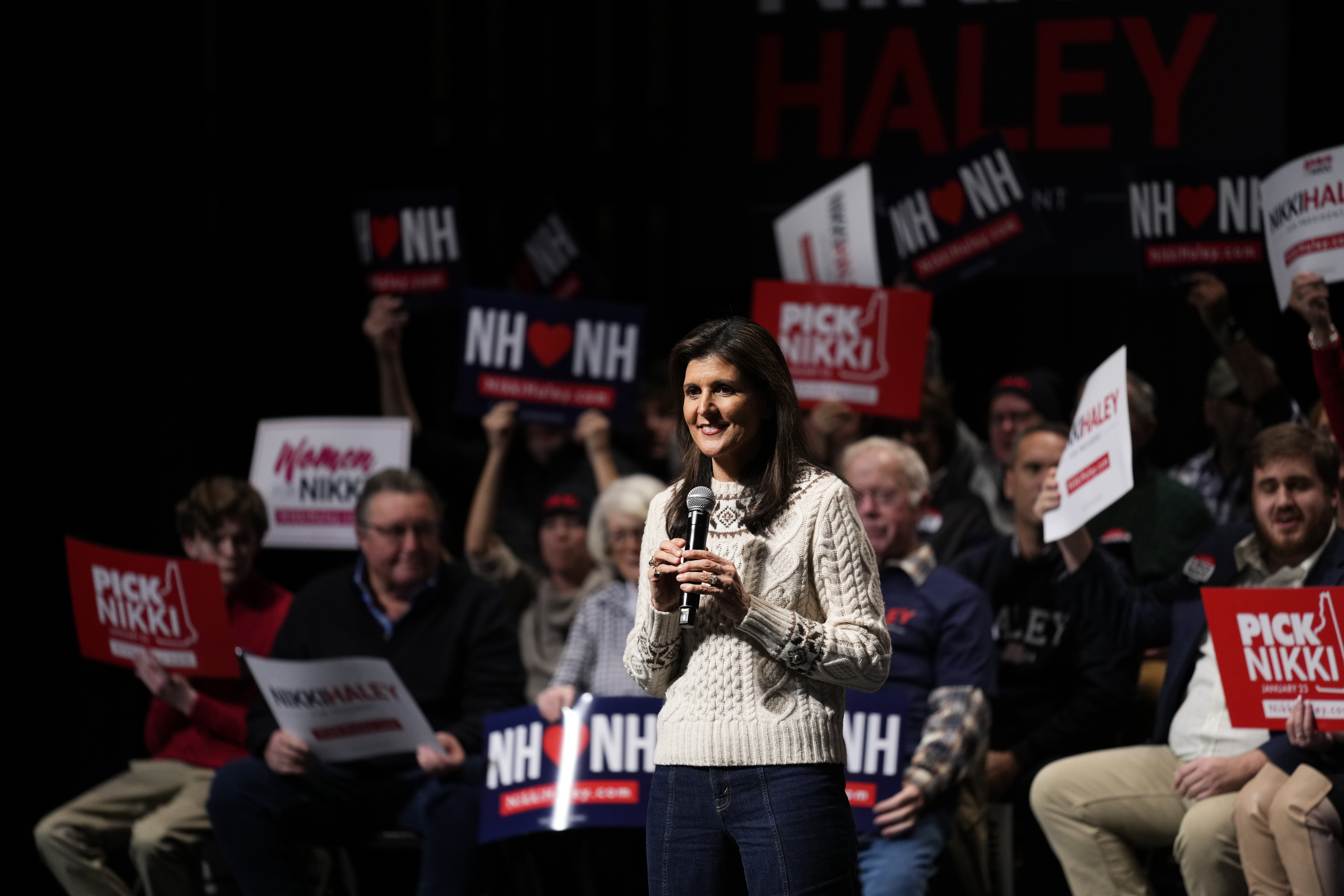 Nikki Haley speaking at a campaign rally. 