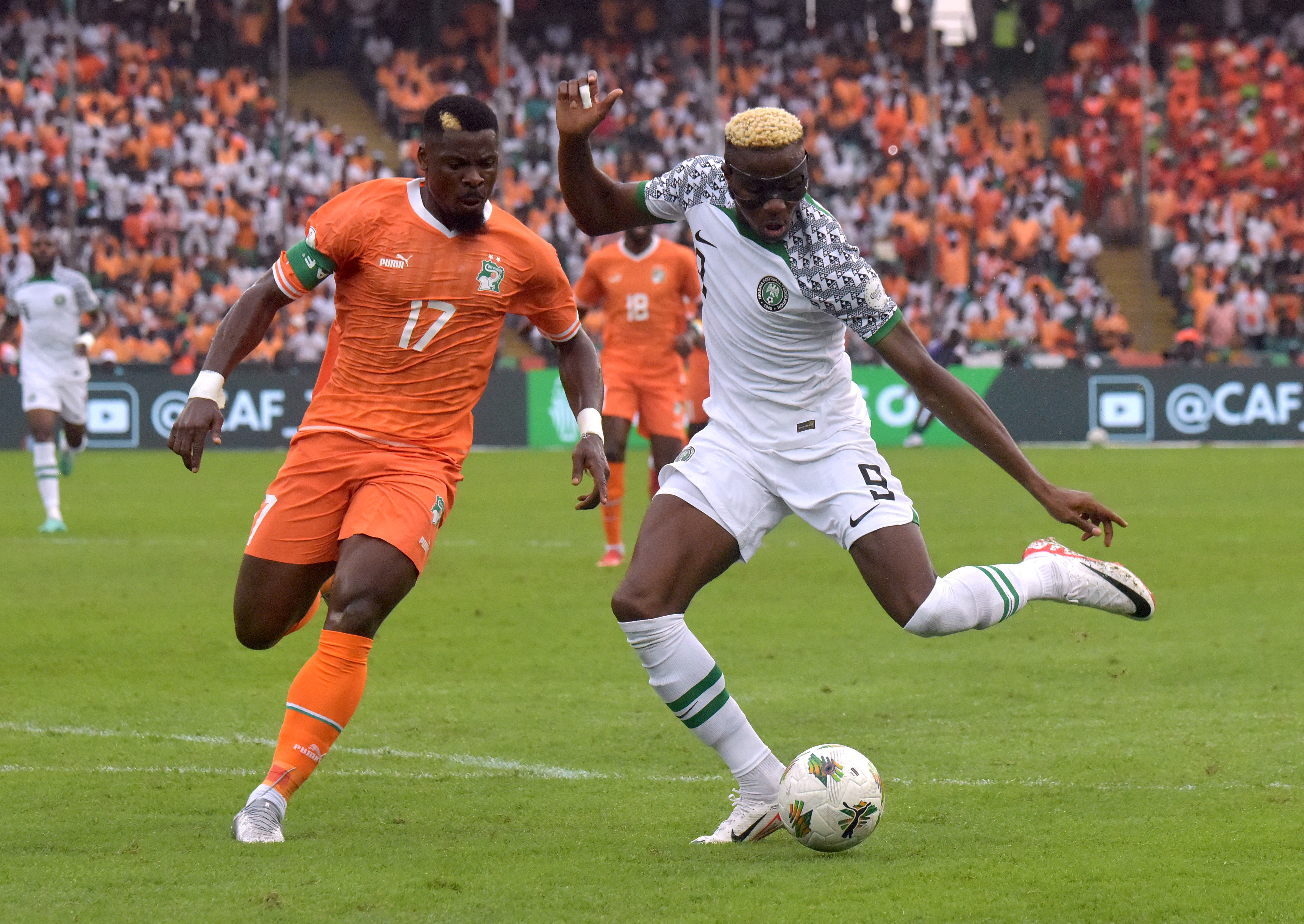 Victor Osimhen shoots for Nigeria against Ivory Coast
