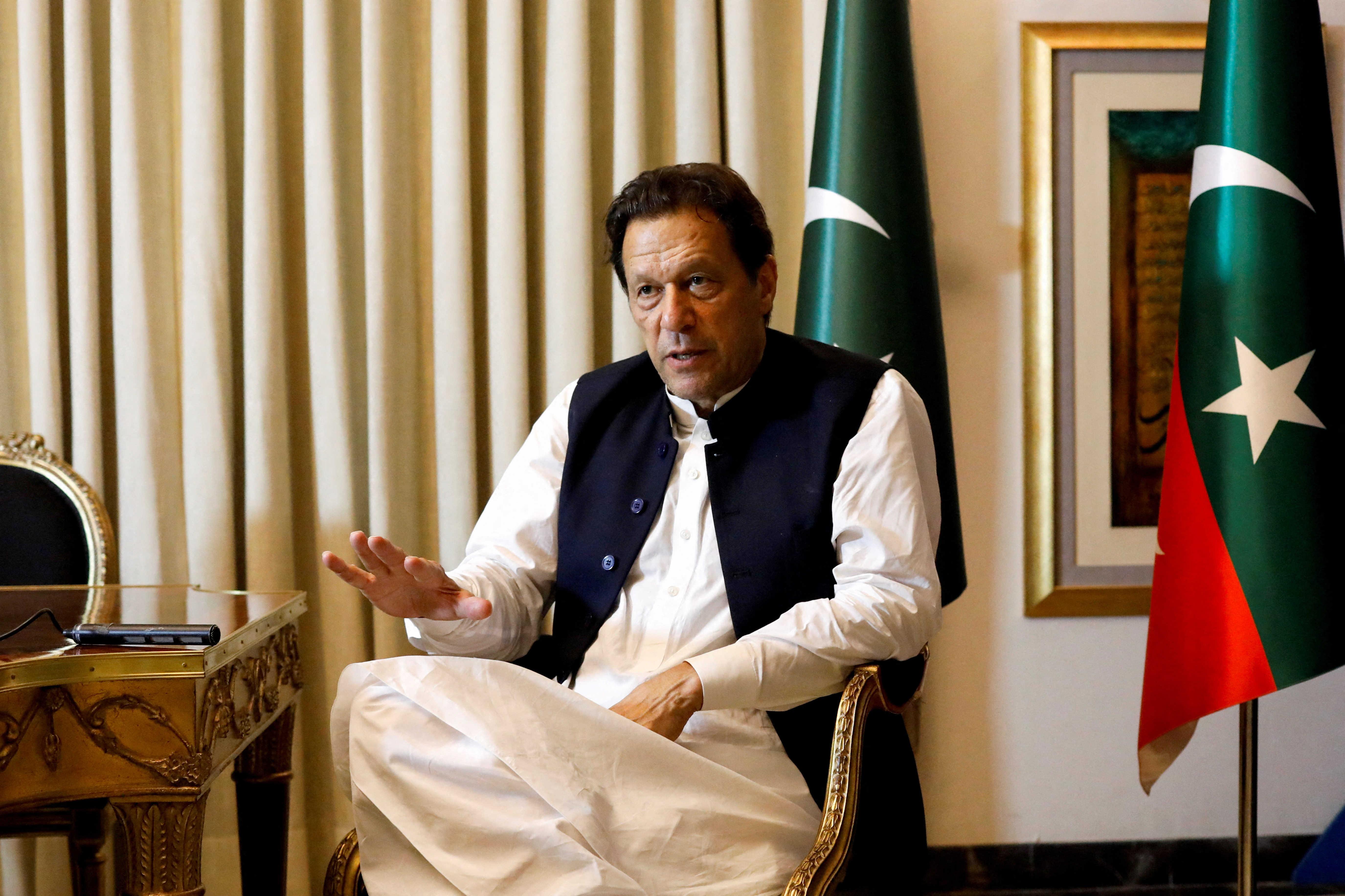 Former Pakistani Prime Minister Imran Khan speaks with Reuters during an interview, in Lahore, Pakistan March 17, 2023