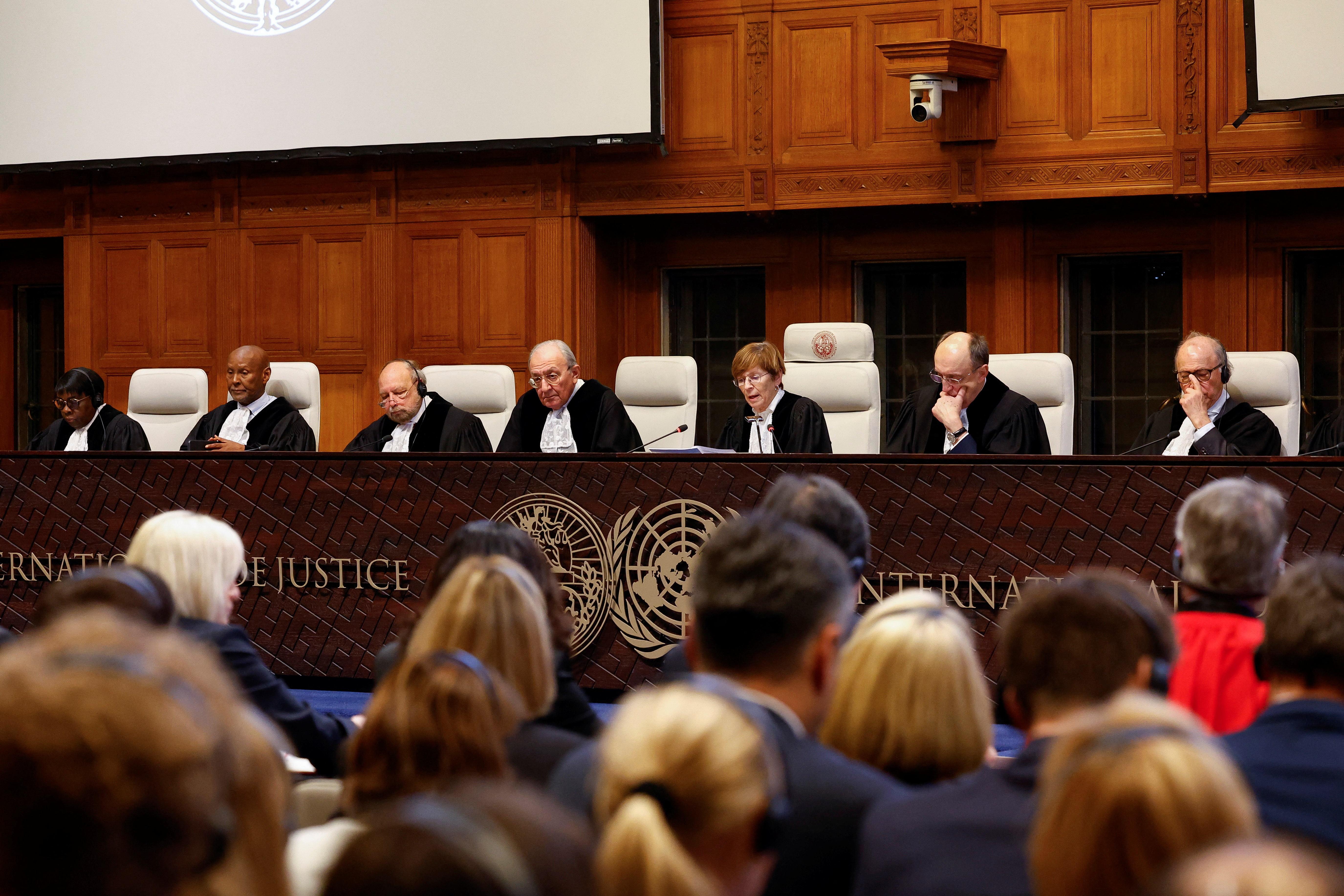 ICJ Judge Joan Donoghue speaks as the court rules on Russia's request