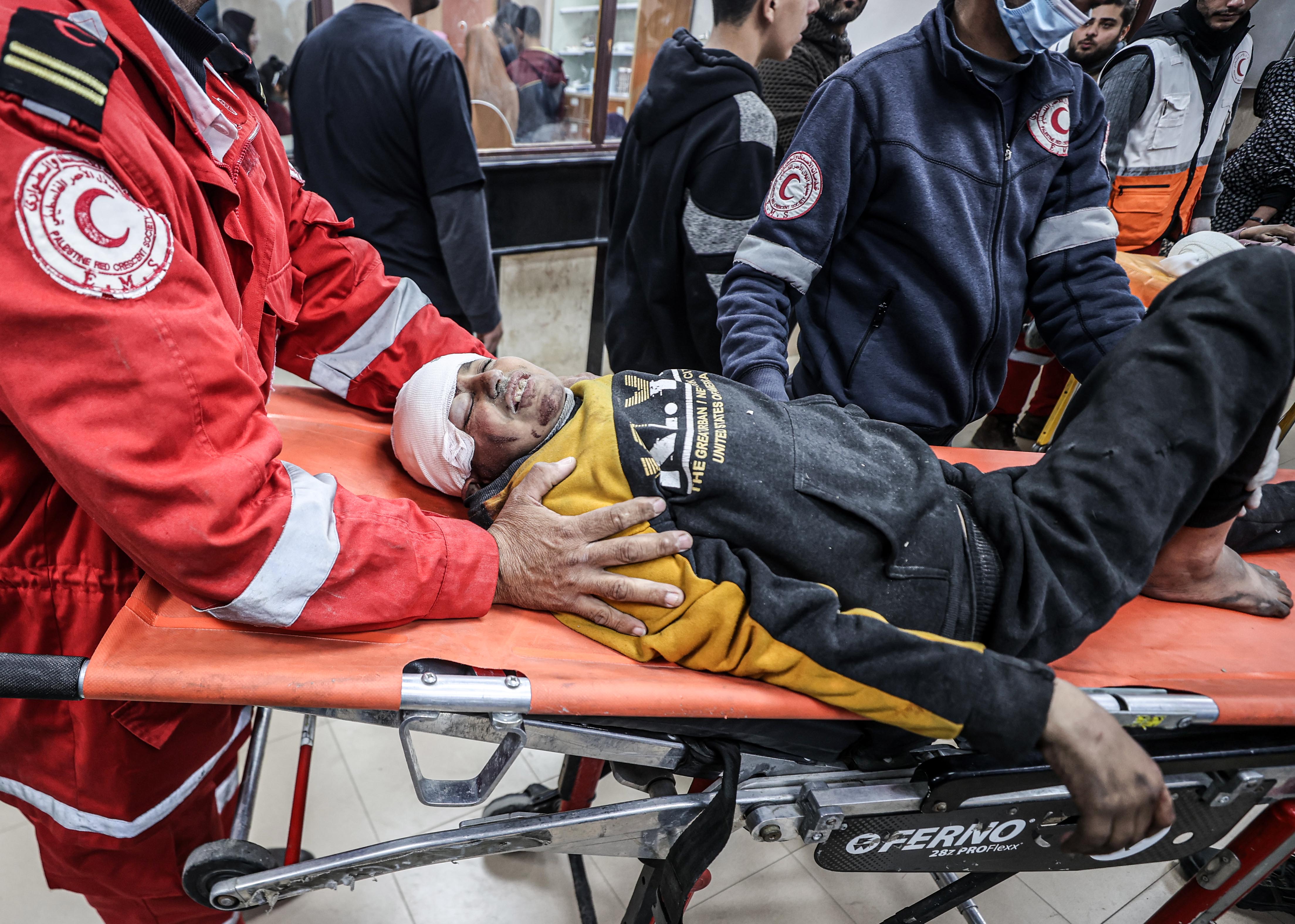 Injured Palestinian children are brought to Al-Aqsa Martyrs Hospital