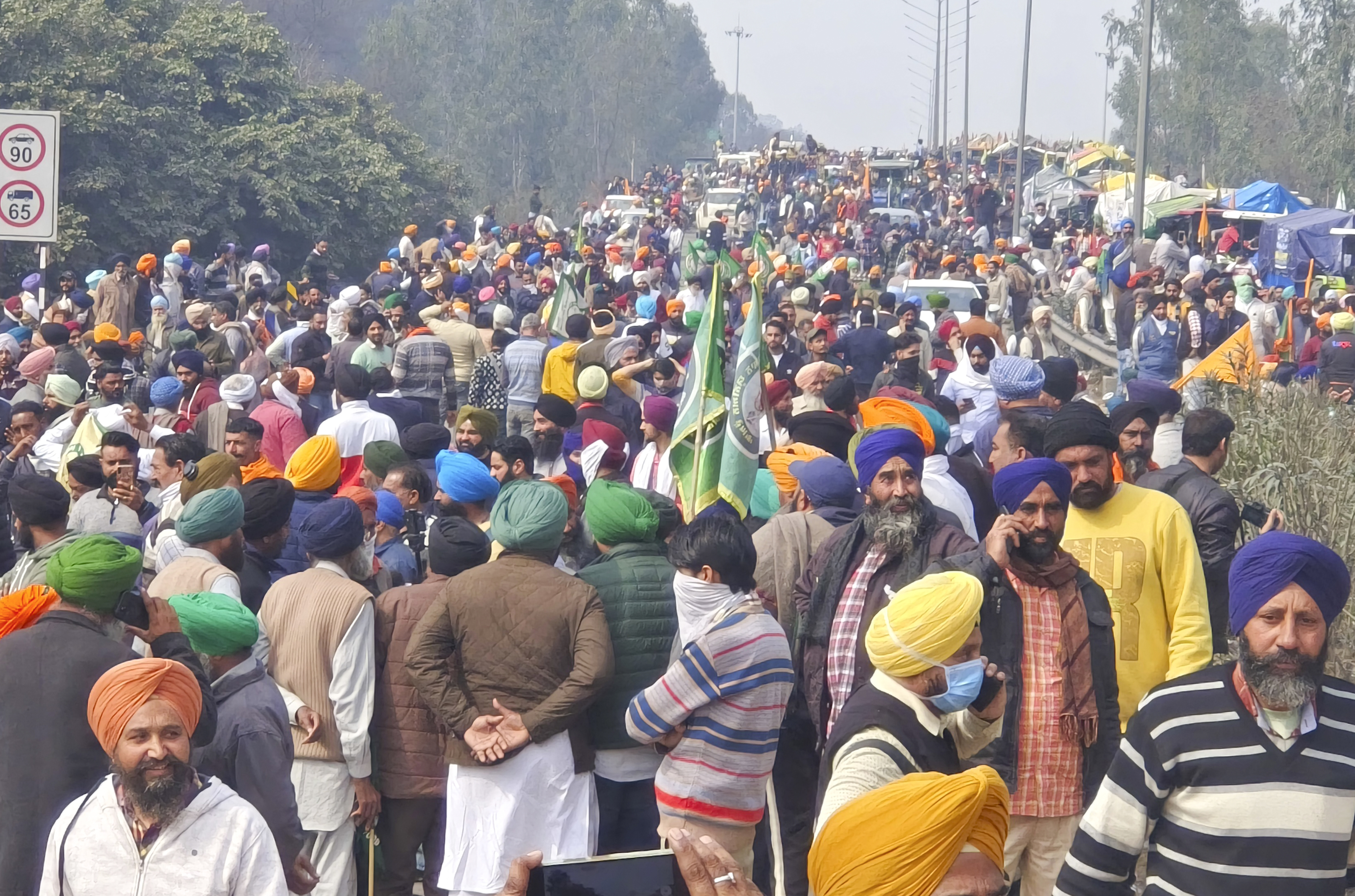 Farmers marching to New Delhi gather near the Punjab-Haryana border at Shambhu, India