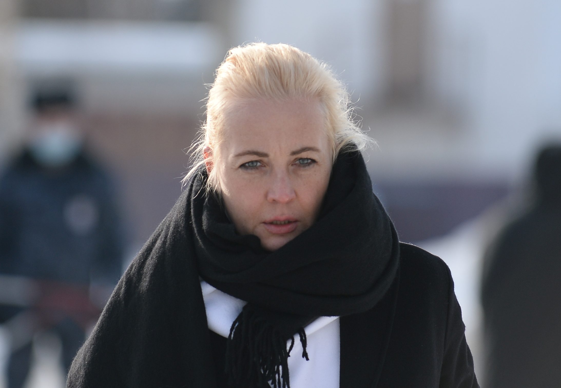 Yulia Navalnaya, wife of jailed Russian opposition leader Alexei Navalny, leaves the IK-2 male correctional facility after a court hearing, in the town of Pokrov in Vladimir Region, Russia February 15, 2022. The court started a new criminal trial against Alexei Navalny on charges of embezzlement and contempt of court. REUTERS/Denis Kaminev