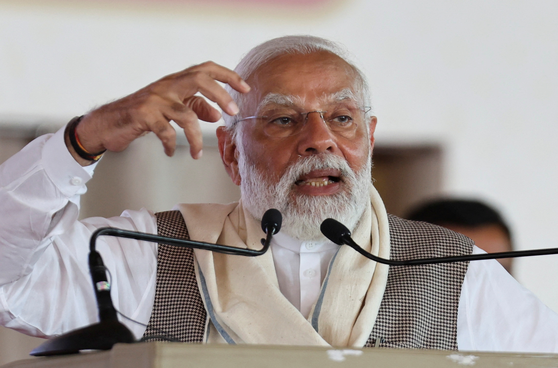 India's Prime Minister Narendra Modi addresses his supporters during the launch of Gandhi Ashram redevelopment project in Ahmedabad, India, March 12, 2024. REUTERS/Amit Dave