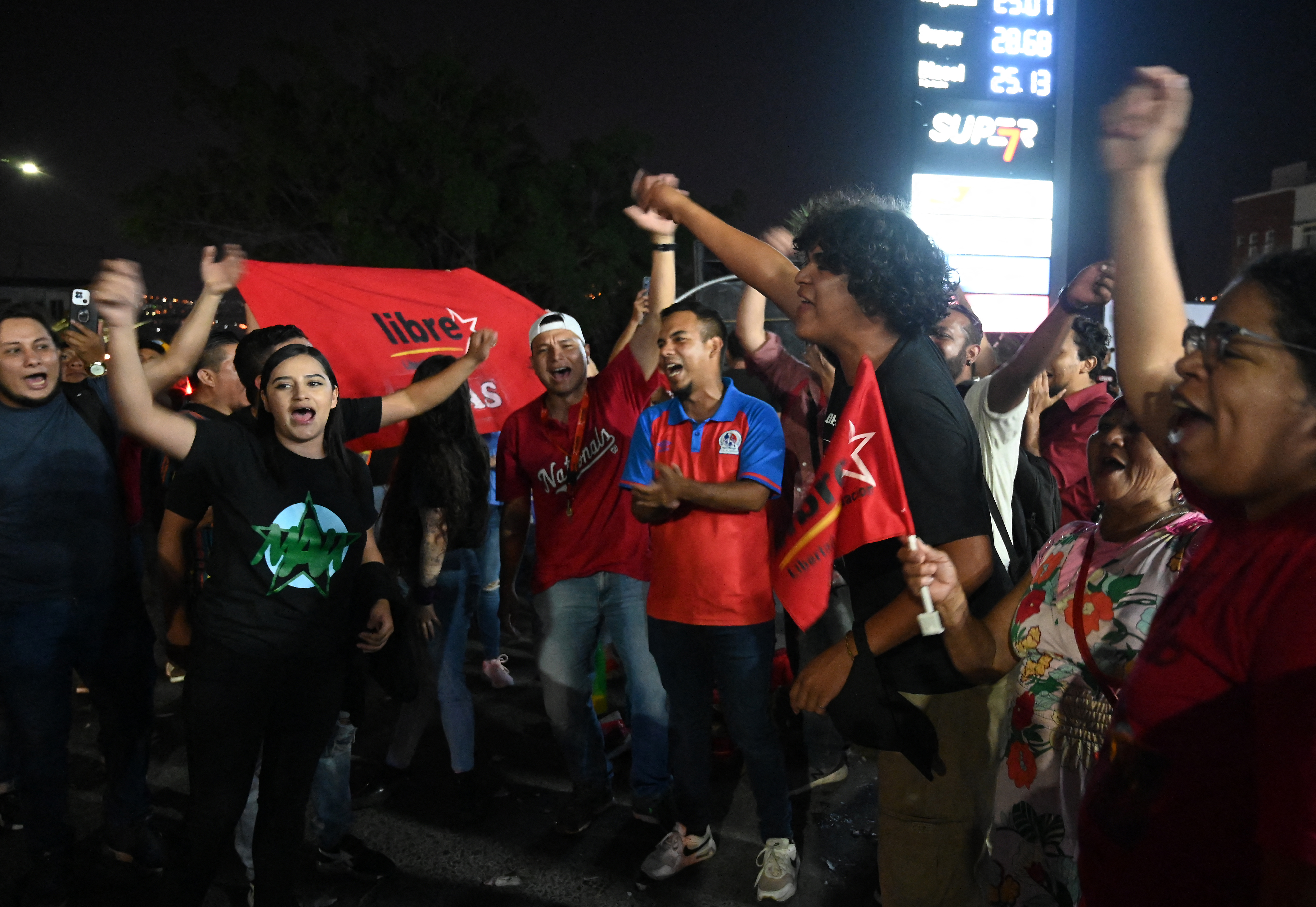 Supporters of the ruling Libertad y Refundacion party (LIBRE) celebrate in Tegucigalpa