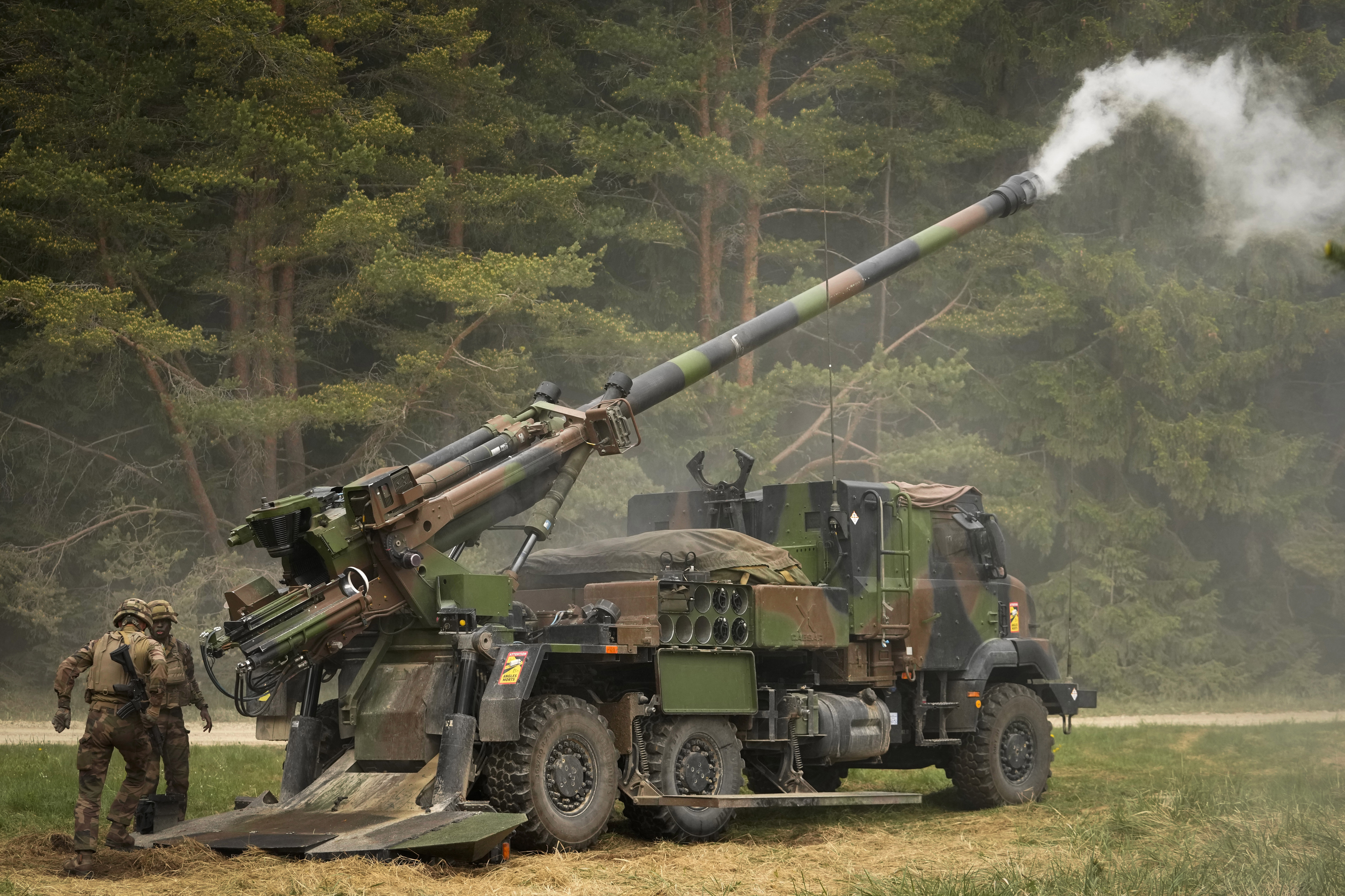 French soldiers fire a French-made CAESAR self-propelled howitzer