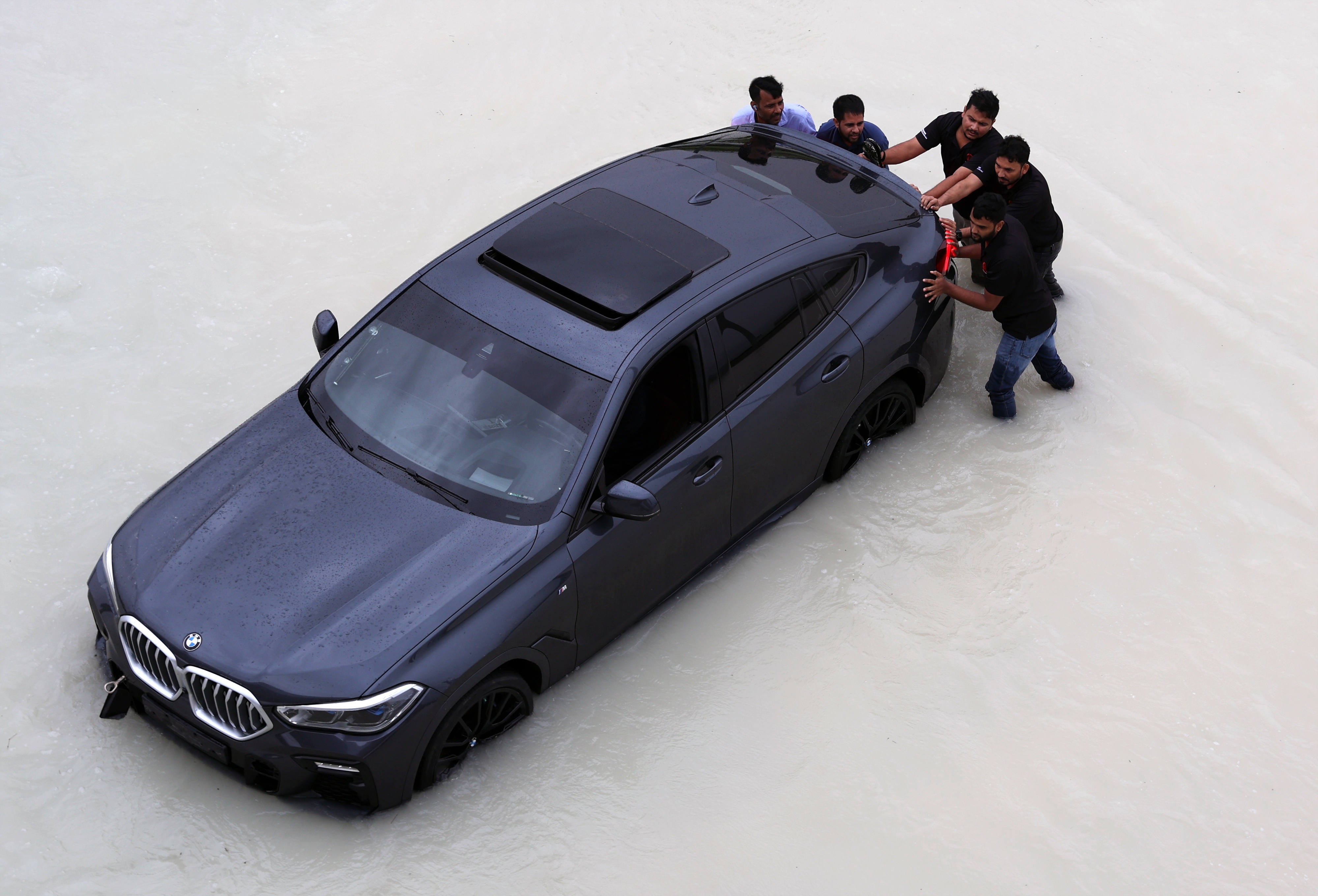 flooded street during a rain storm in Dubai,