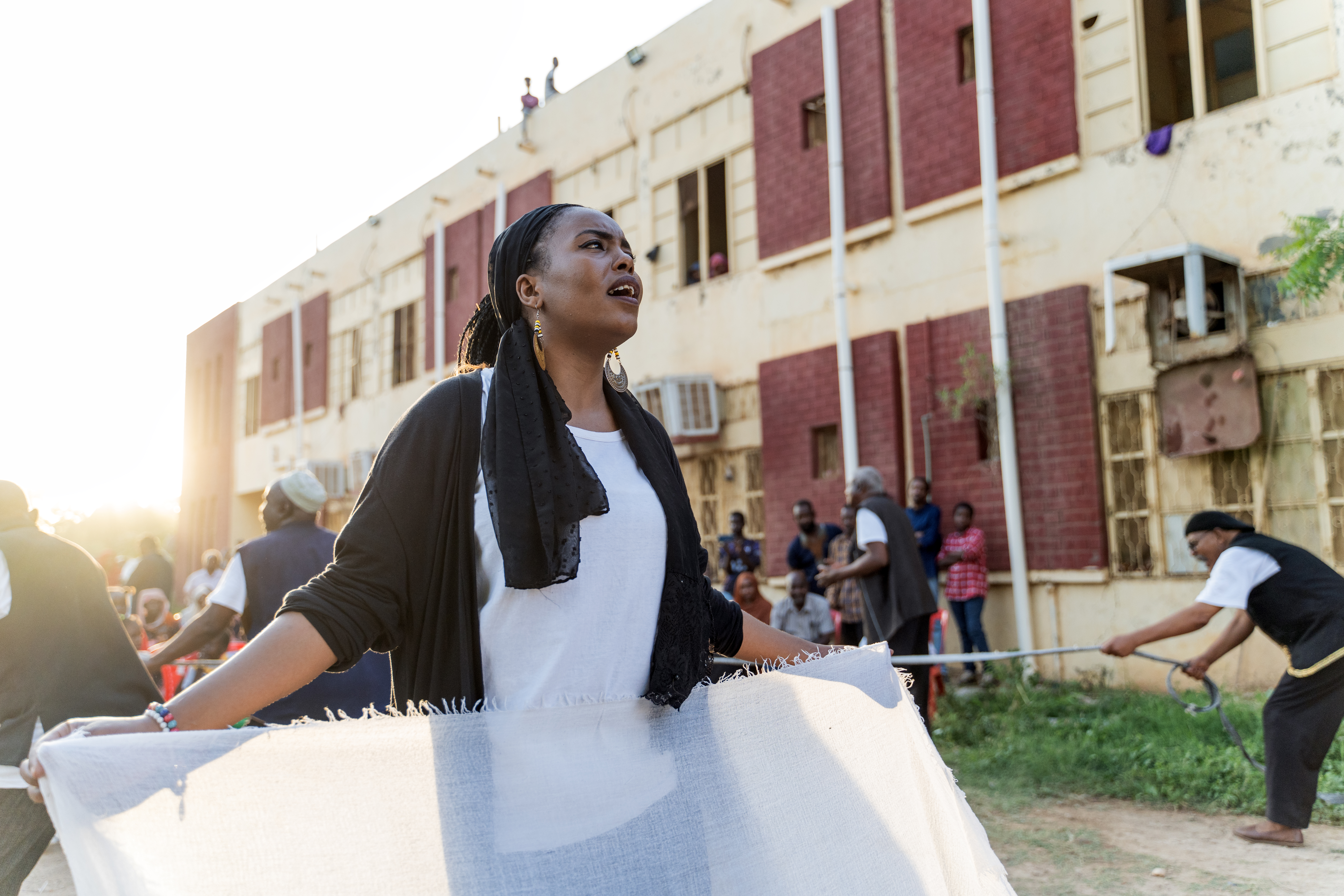 Thespians who had been uprooted by by the war and found themselves displaced in a shelter in Wad Madani.