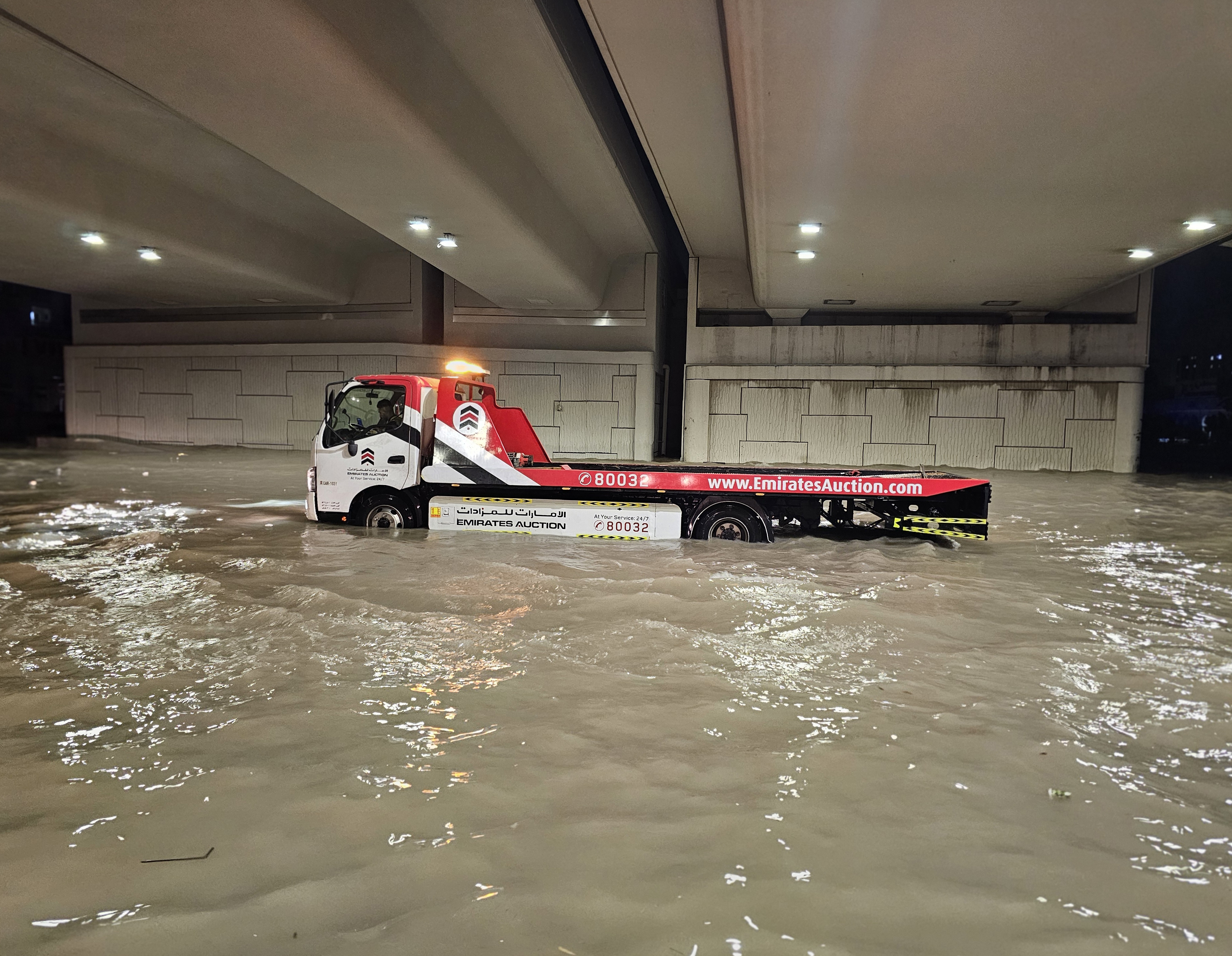 flooded street during a rain storm in Dubai,