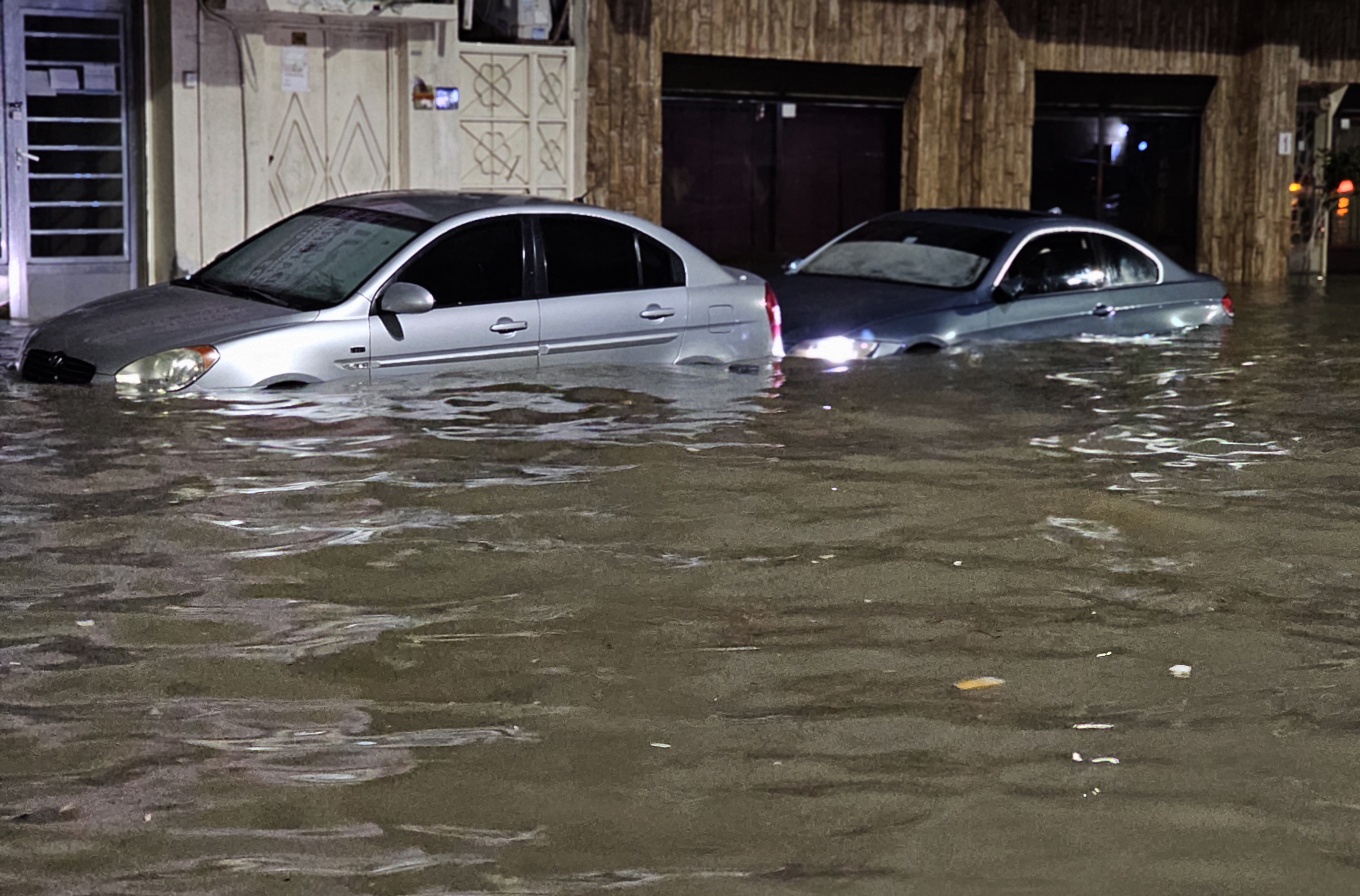 flooded street during a rain storm in Dubai,