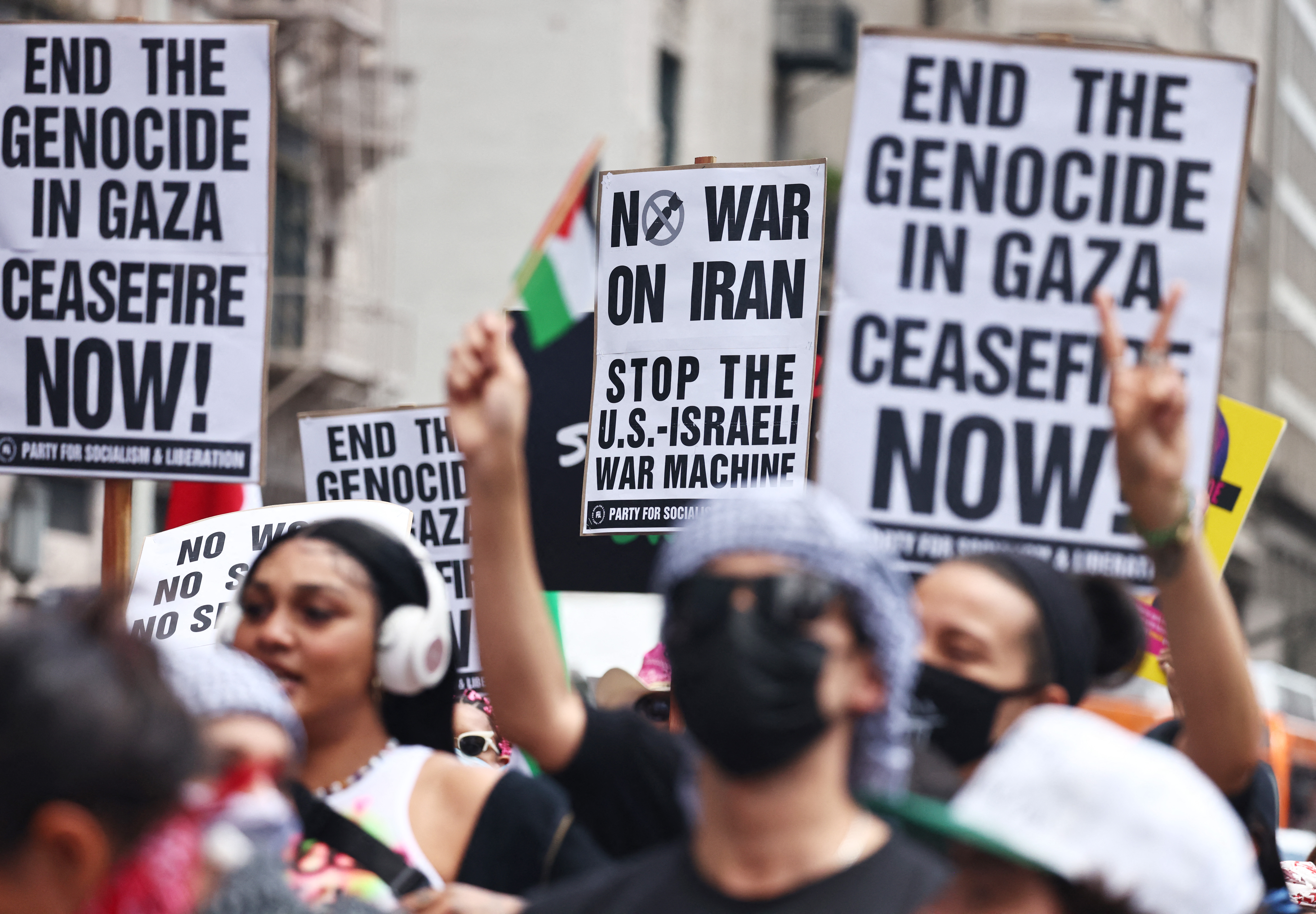 Pro-Palestinian demonstrators march during a 'Strike for Gaza' protest, calling for a permanent ceasefire in the war in Gaza
