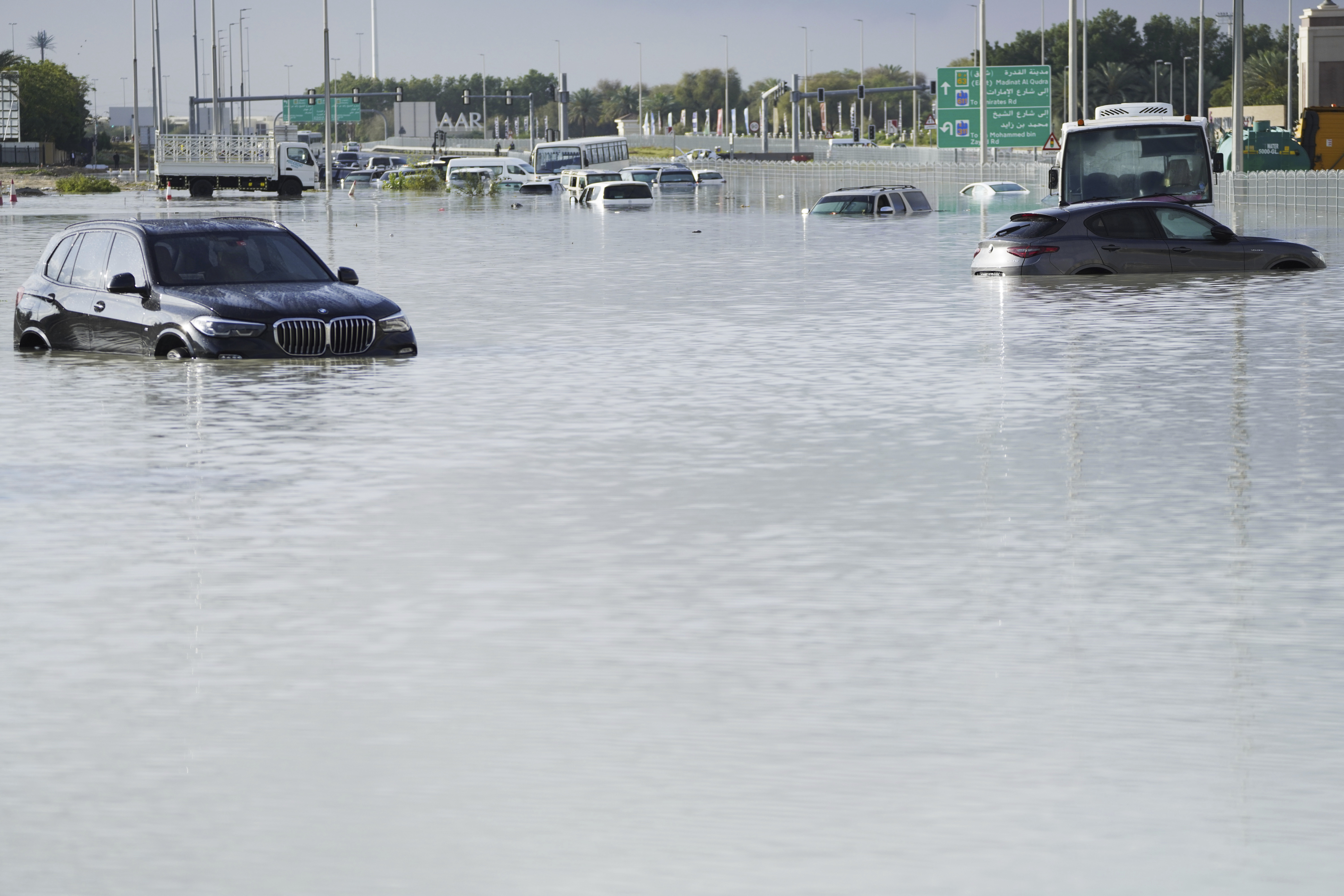 flooded street during a rain storm in Dubai,