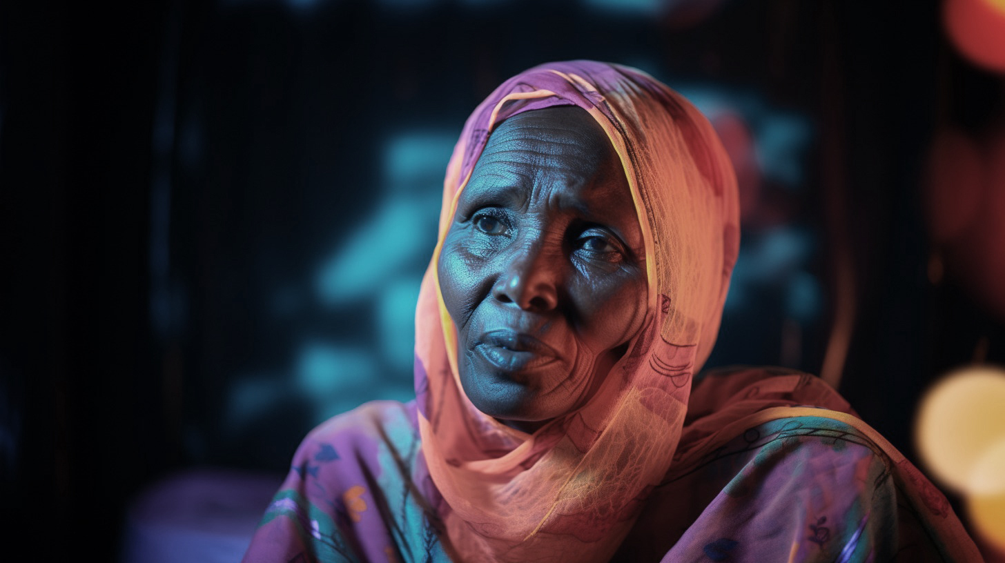 Older woman with a scarf on her head