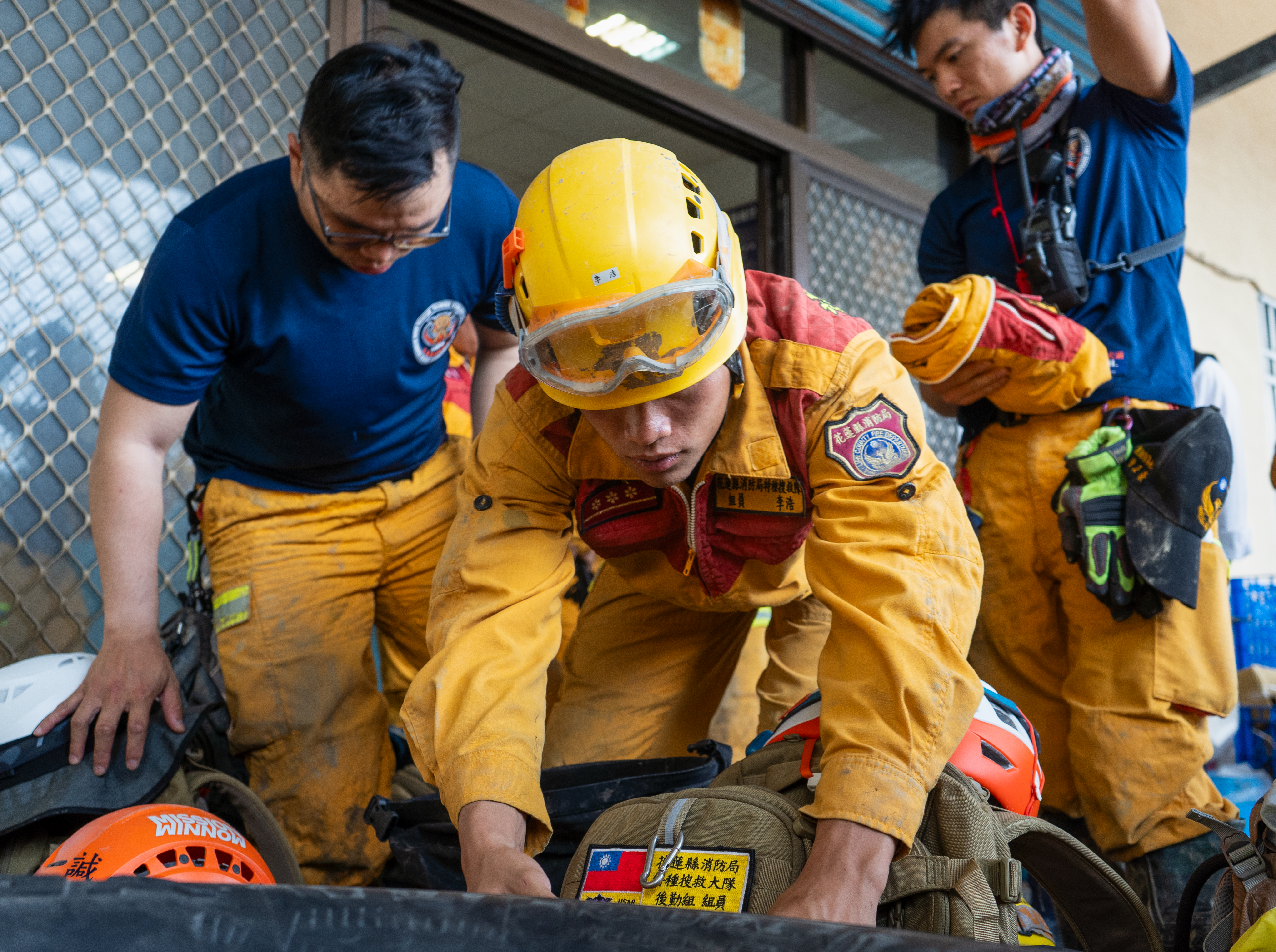 A Taiwan rescue team prepares to go into the Taroko Gorge following the quake