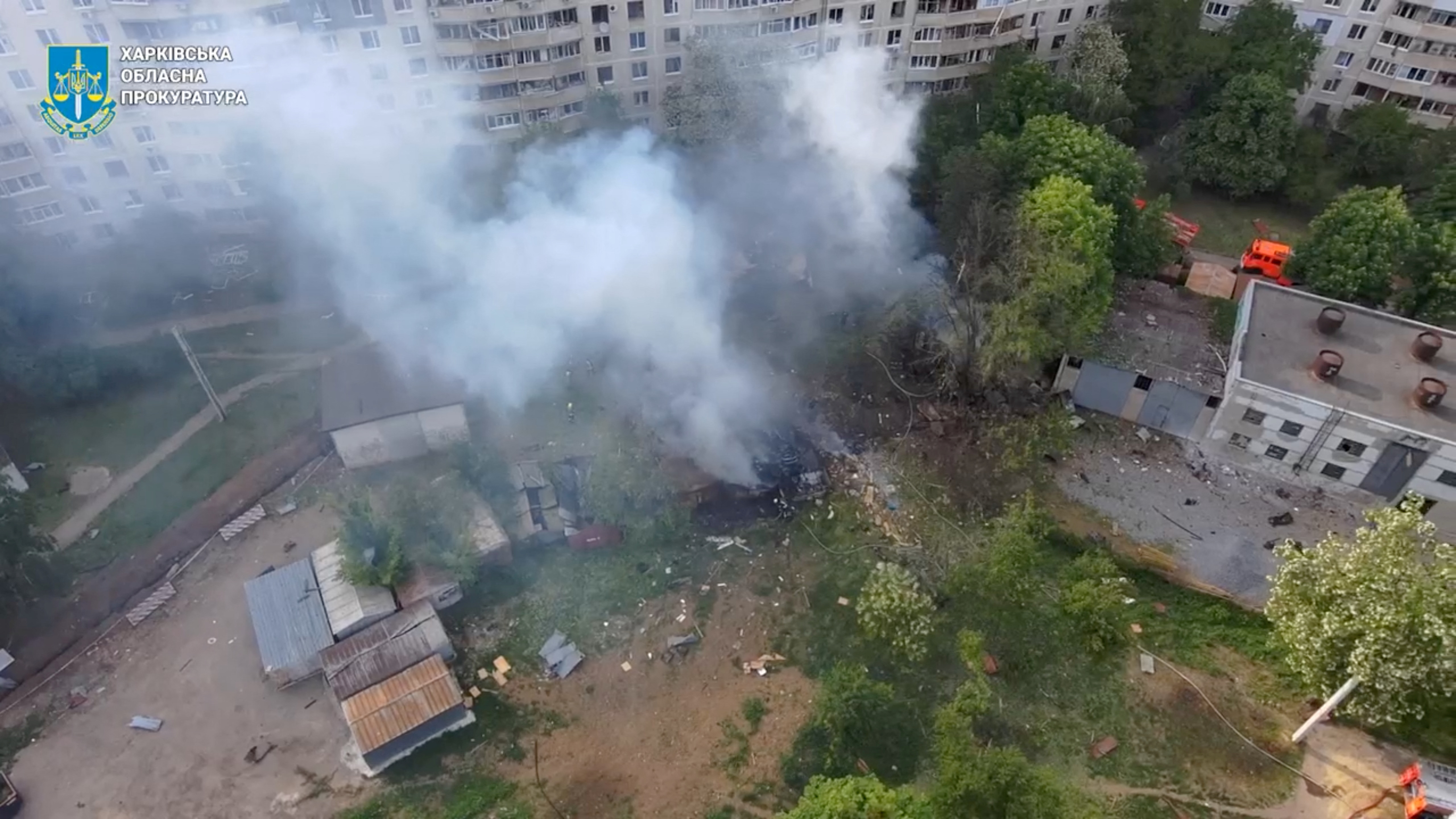 Smoke rising from buildings in Kharkiv after they were hit in a Russian missile attack.