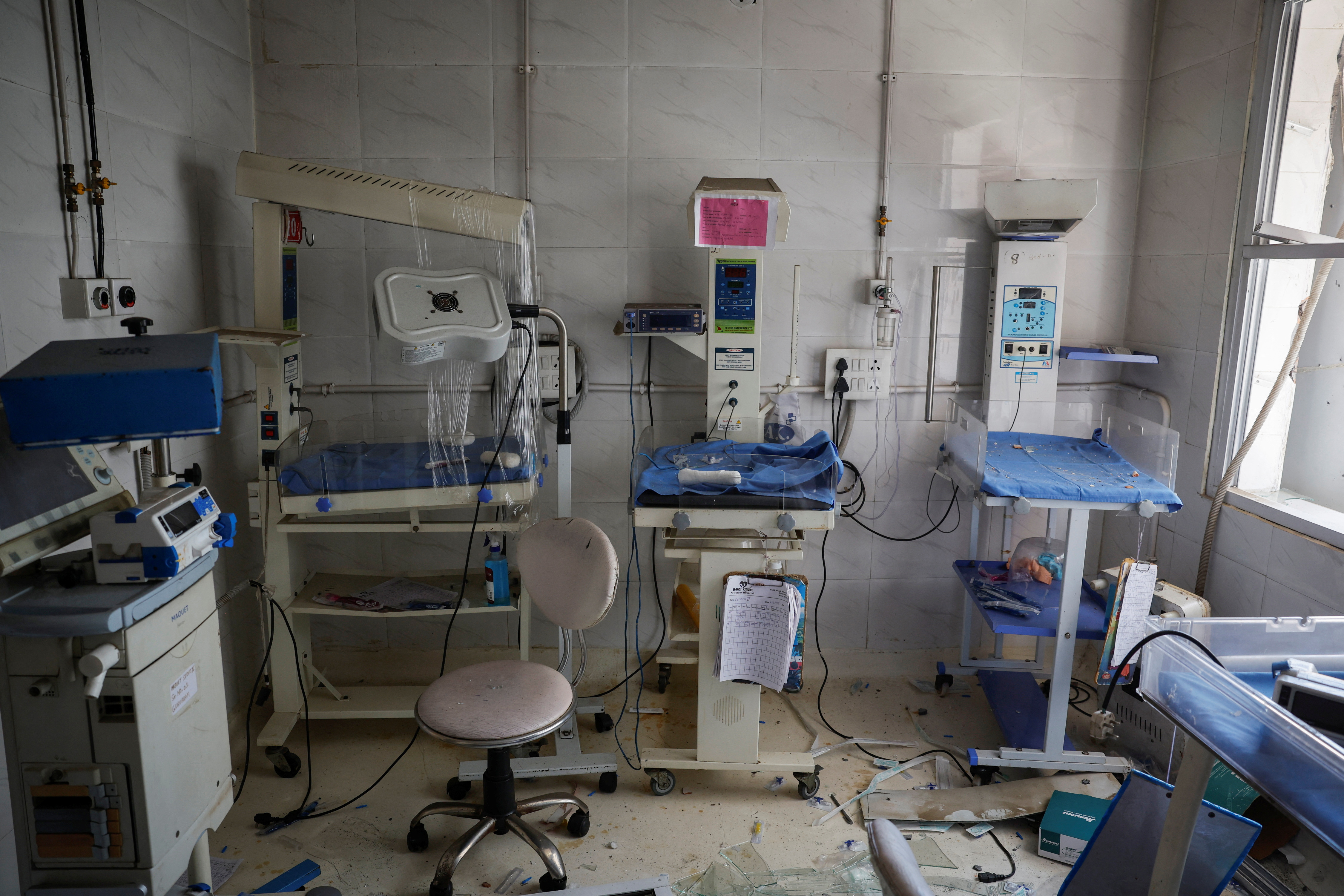 A view of damaged Neonatal intensive care unit (NICU) ward of a baby care hospital where several newborns died in a fire