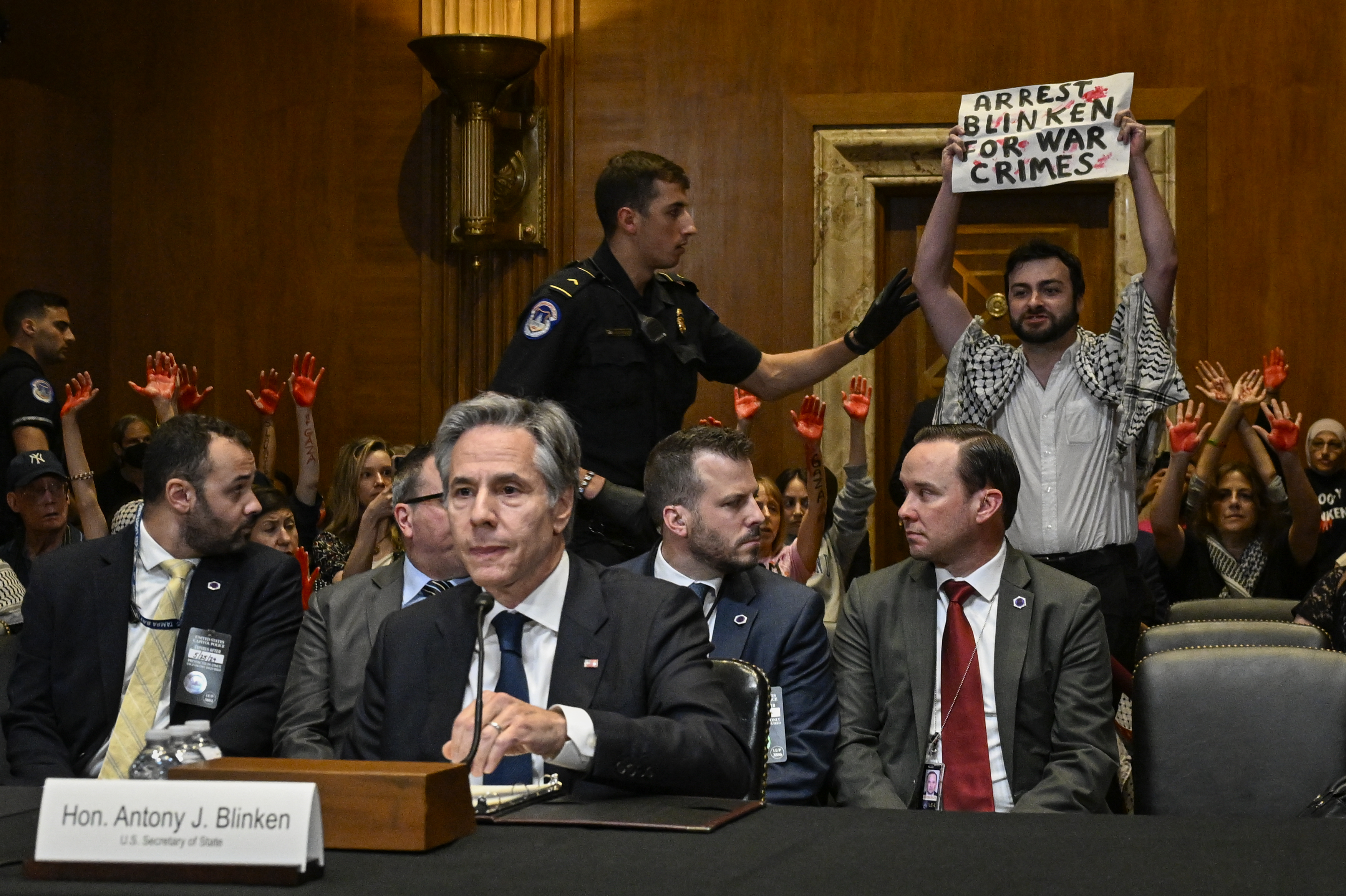 Protests erupt during Blinken's Senate testimony in Washington D.C.