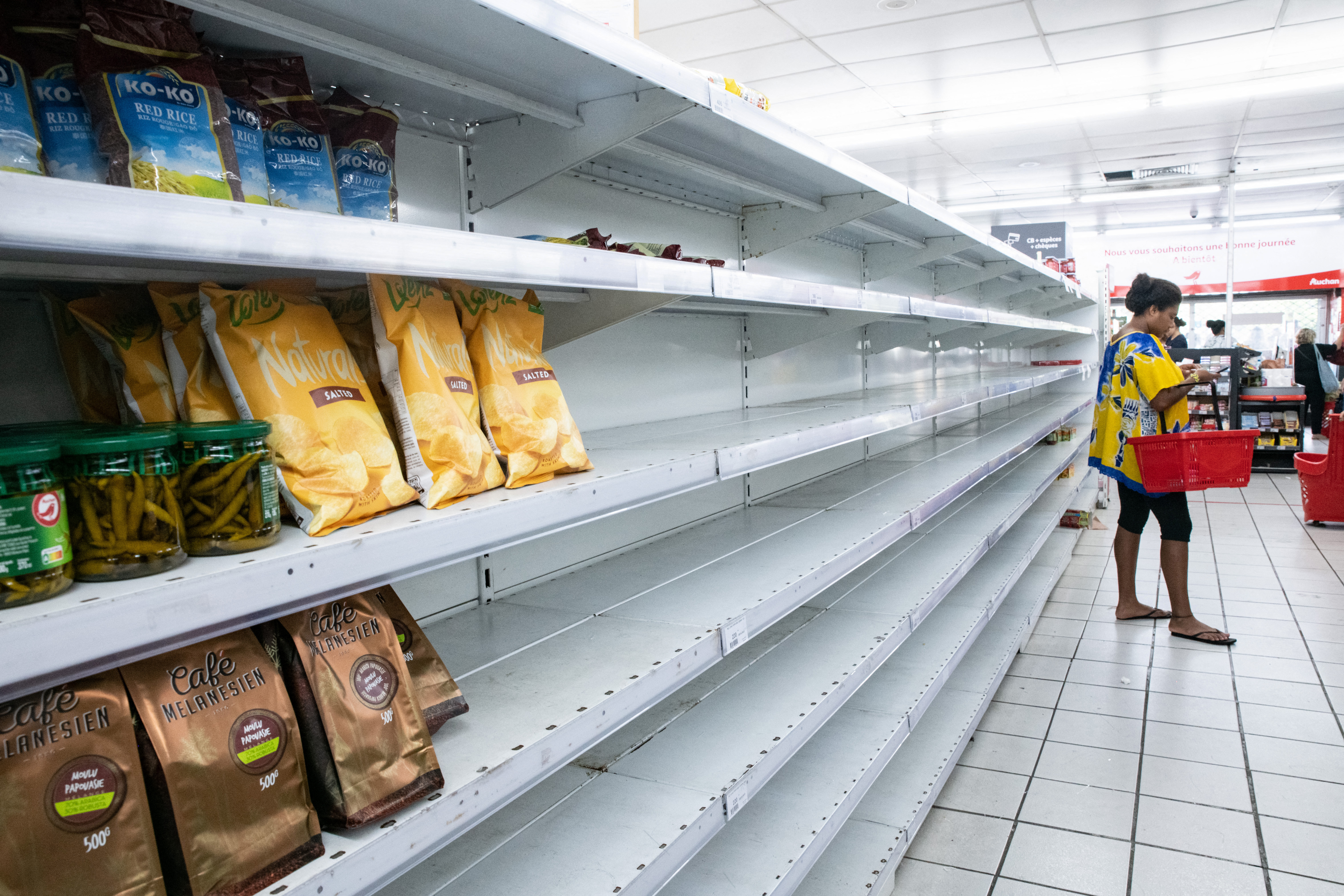 Empty shelves in shops in Noumea