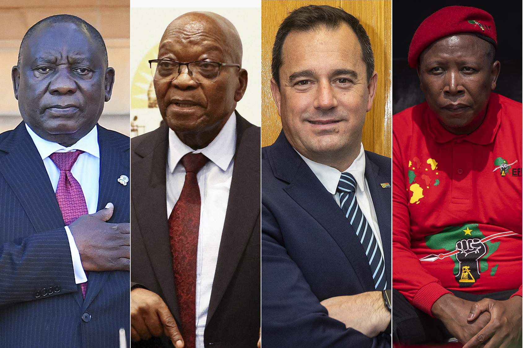 Cyril Ramaphosa, Jacob Zuma, John Steenhuisen, Julius Malema