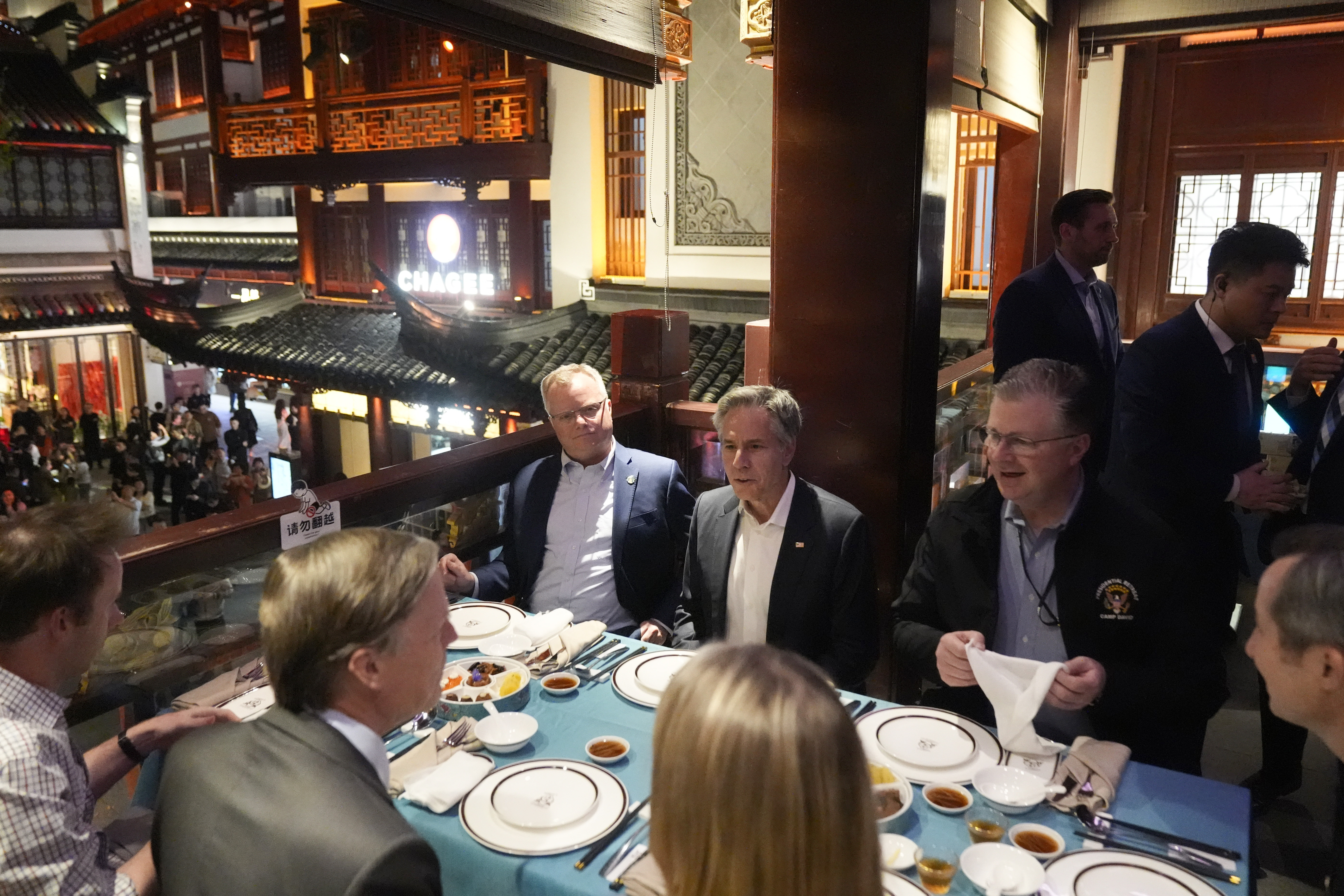 Antony Blinken and other senior US officials at the Nanxiang restaurant in Shanghai.