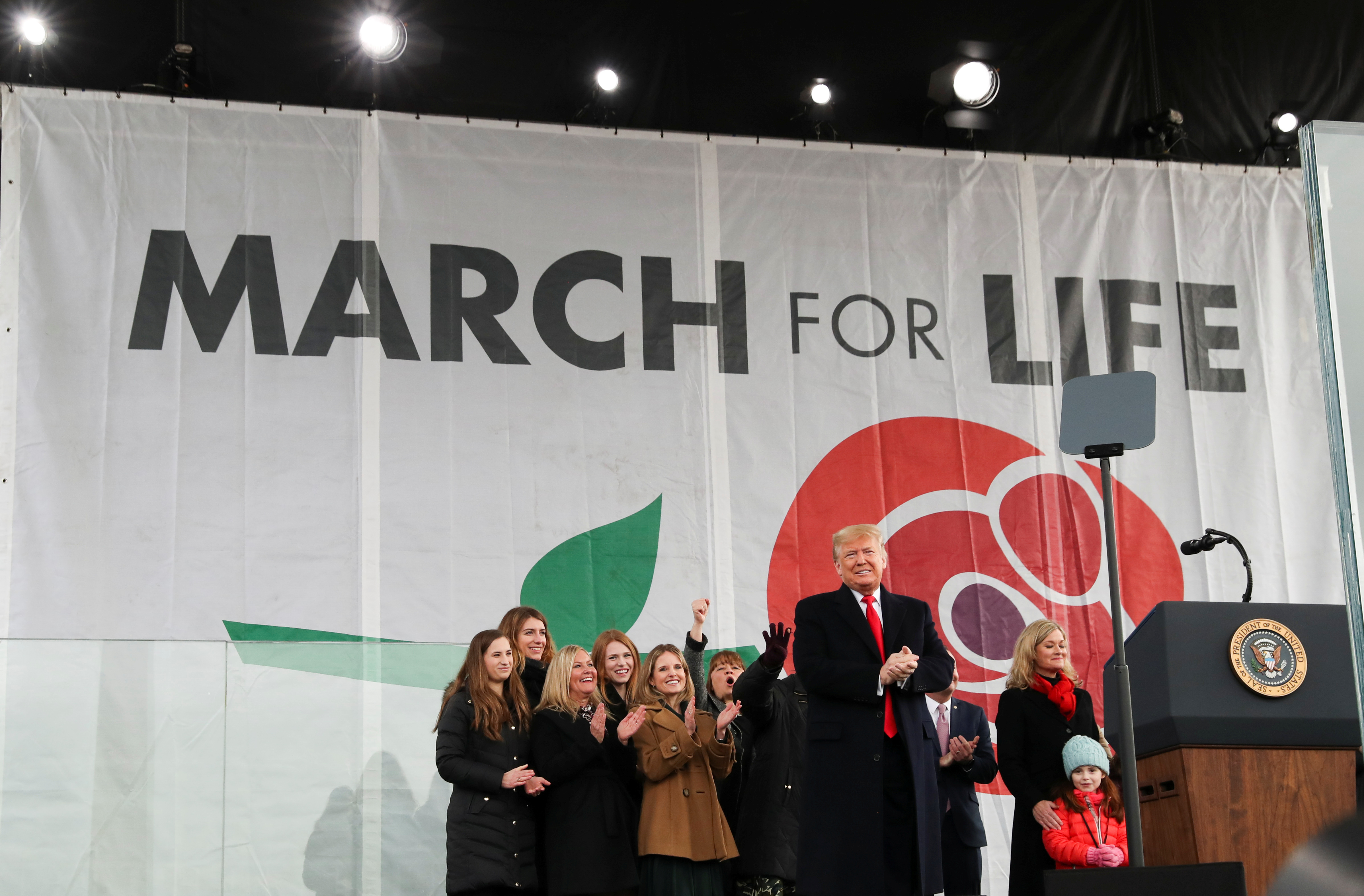 U.S. President Donald Trump takes the stage to address thousands of anti-abortion activists at the 47th annual March for Life in Washington, U.S., January 24, 2020. REUTERS/Leah Millis