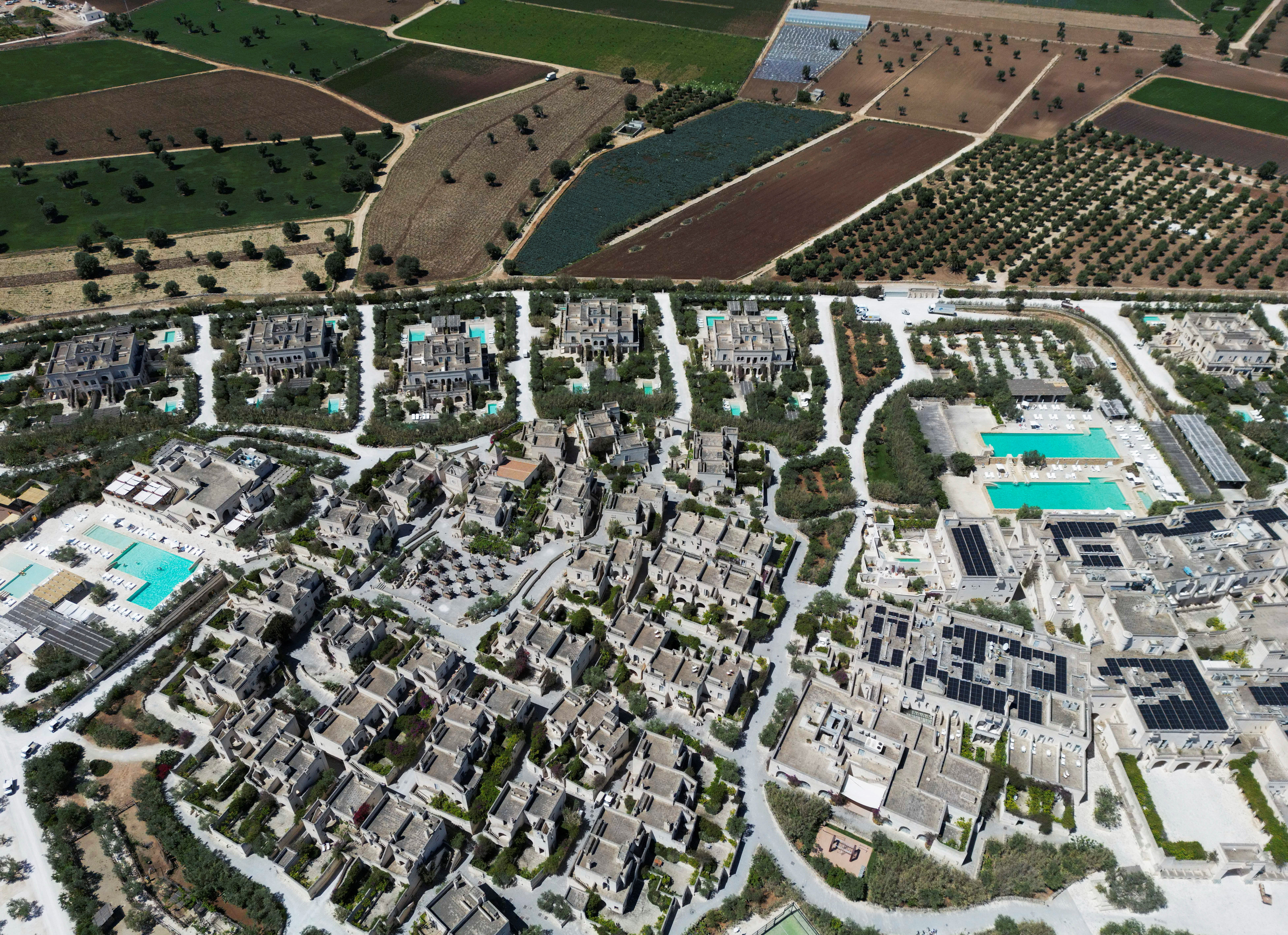 A drone view shows Borgo Egnazia resort, the venue where the G7 Summit is scheduled to take place from June 13 to 15, around 55 km (34 miles) from Bari, southern Italy, April 29, 2024. REUTERS/Alessandro Garofalo