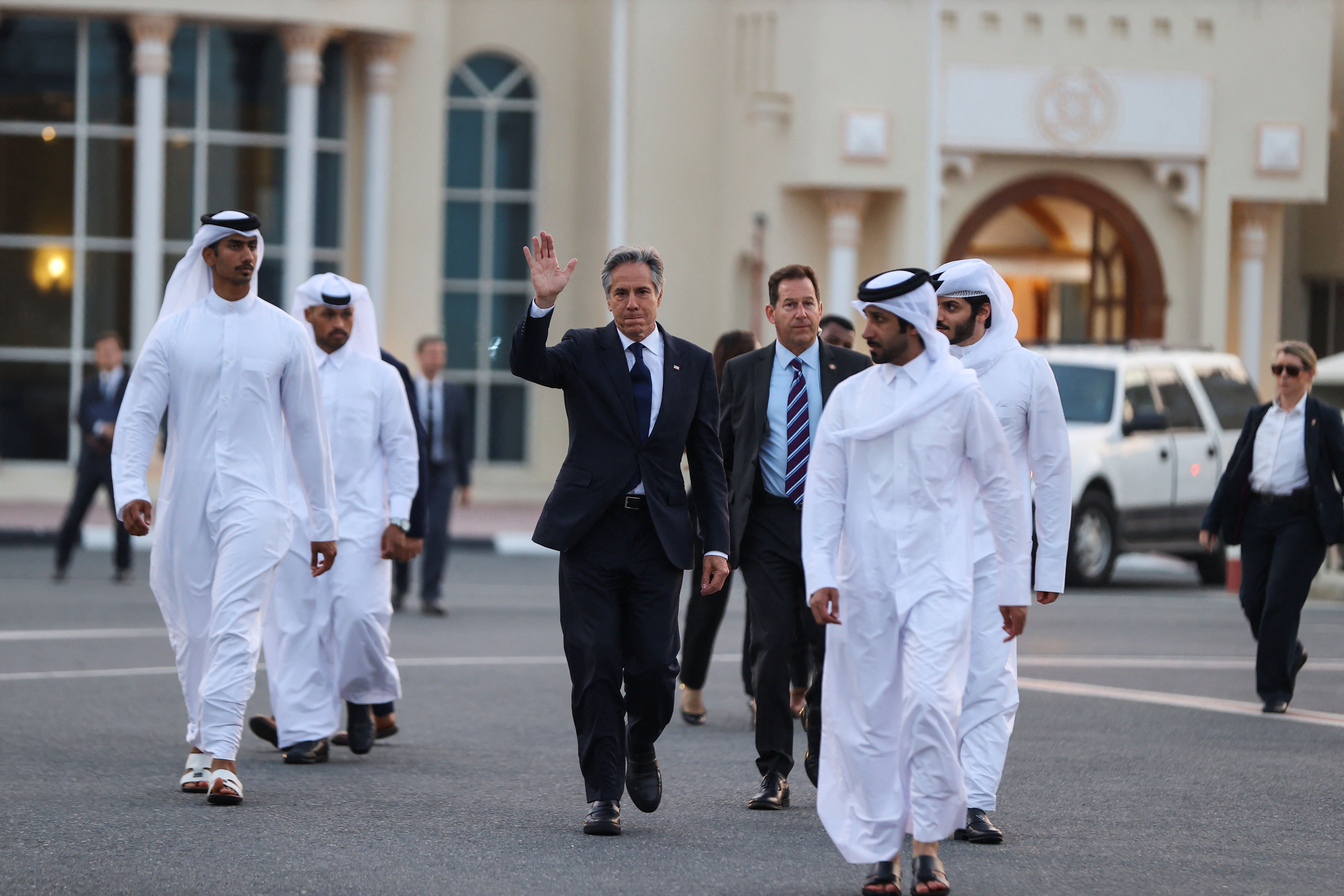 US Secretary of State Antony Blinken is pictured in Doha, Qatar, for negotiations on June 12, 2024 [Ibraheem Al Omari/Pool/Reuters]