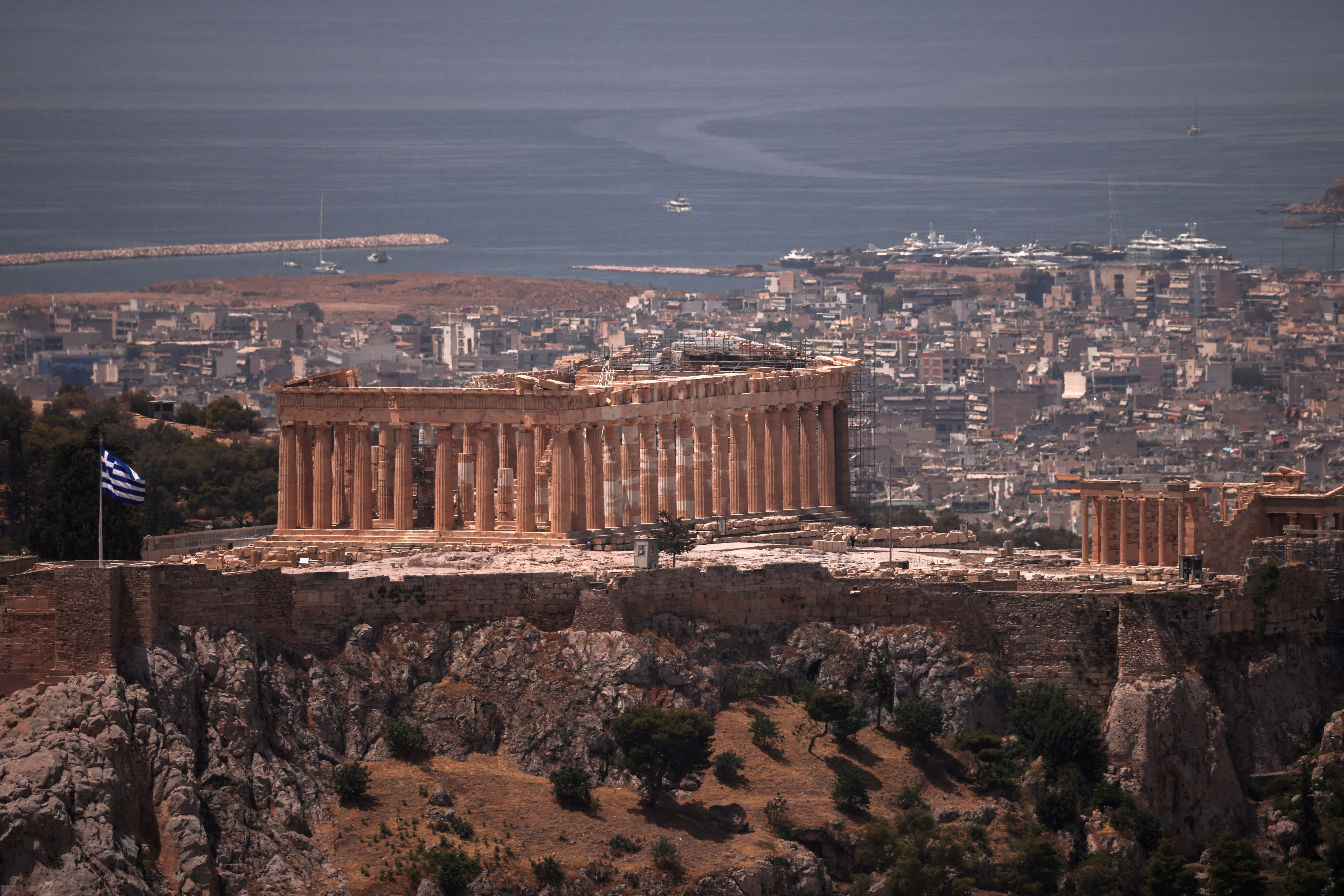A view of the Parthenon temple as the Acropolis hill archaeological site is closed to visitors due to a heatwave hitting Athens