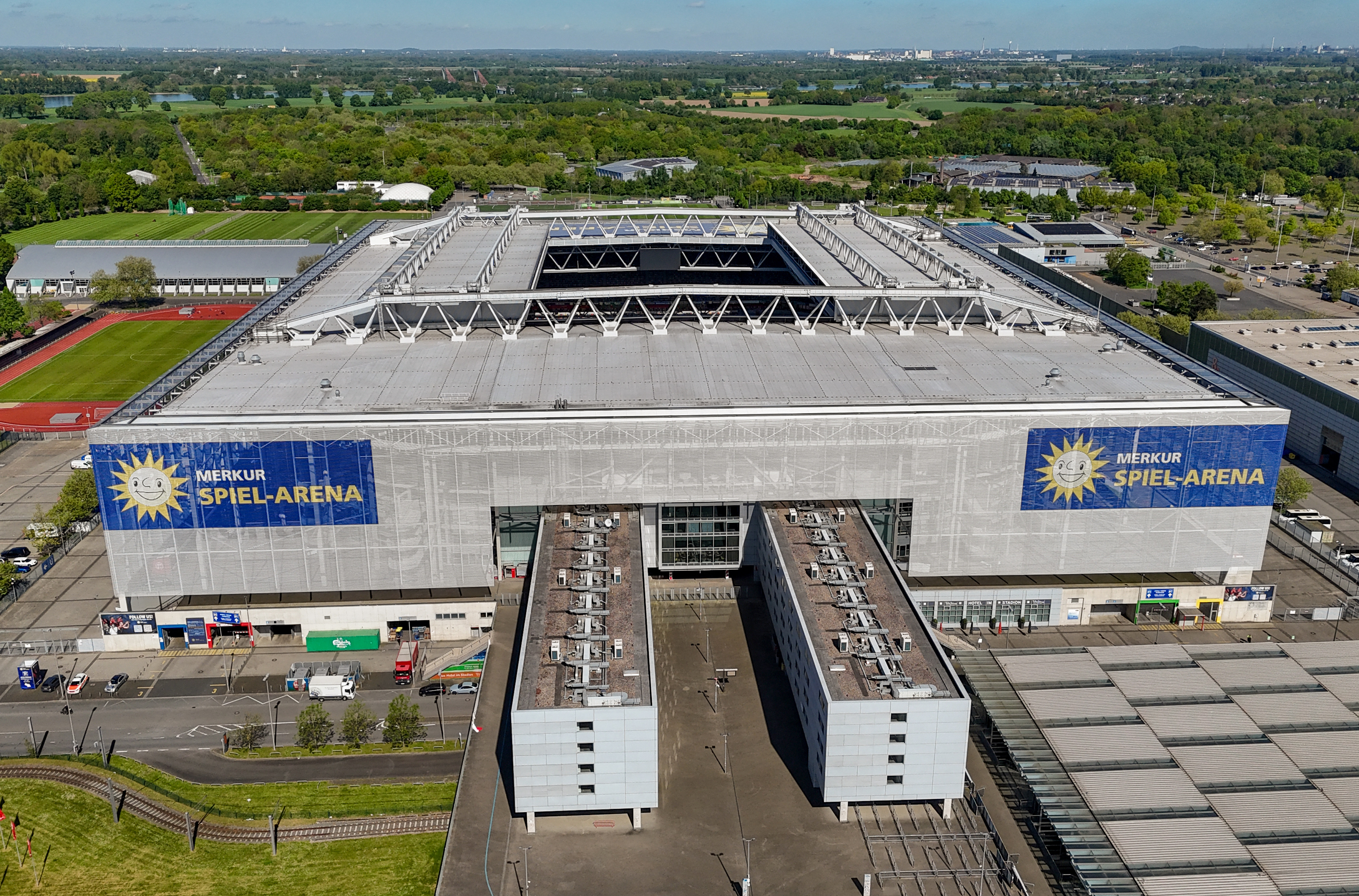 Aerial view of football stadium.