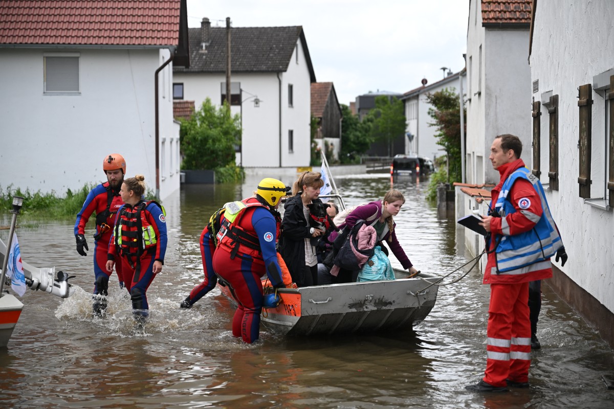 A flooded street in Baar-Ebenhausen, Bavaria