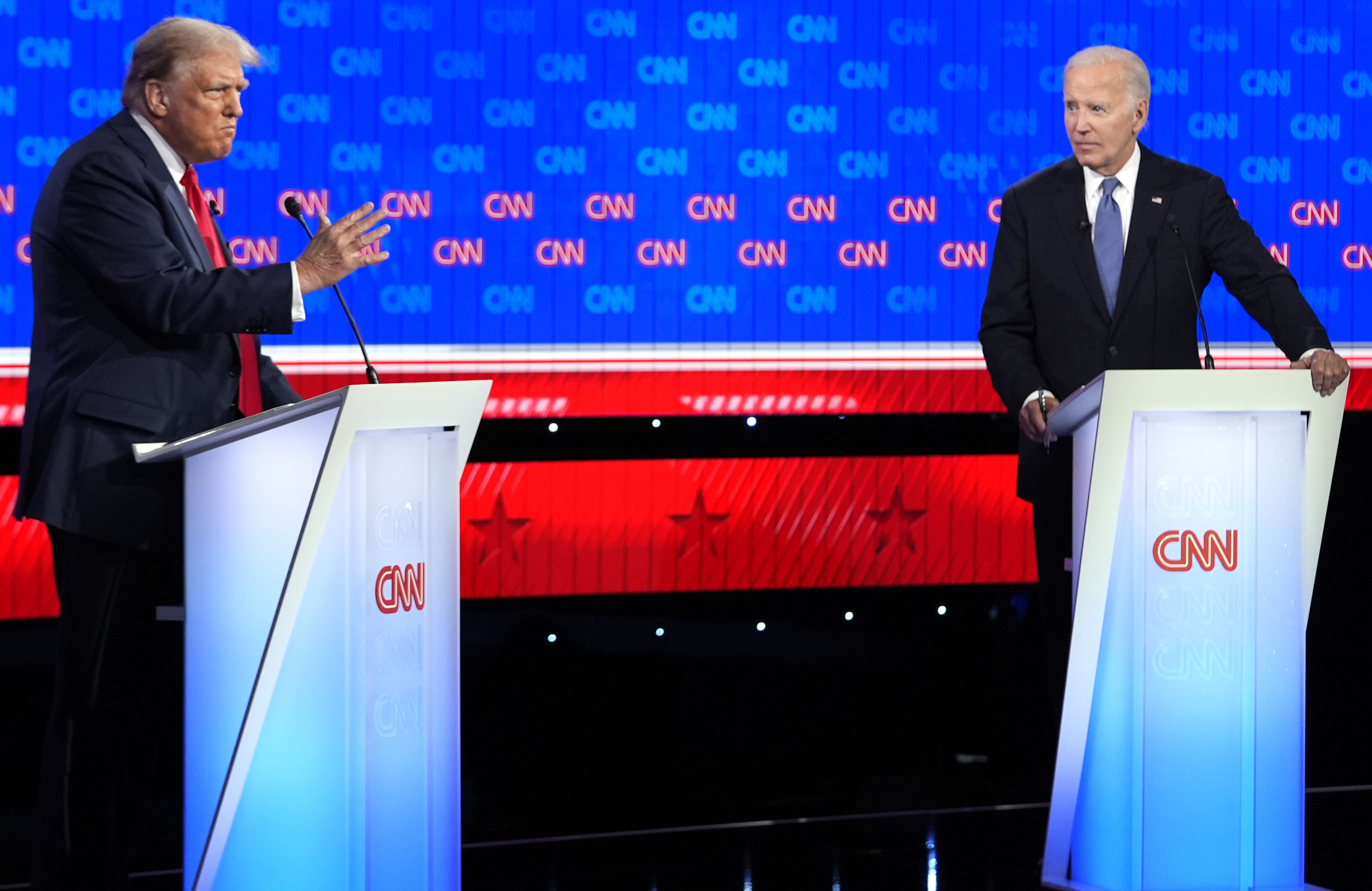 Trump and Biden spar on the debate stage at CNN Studios.