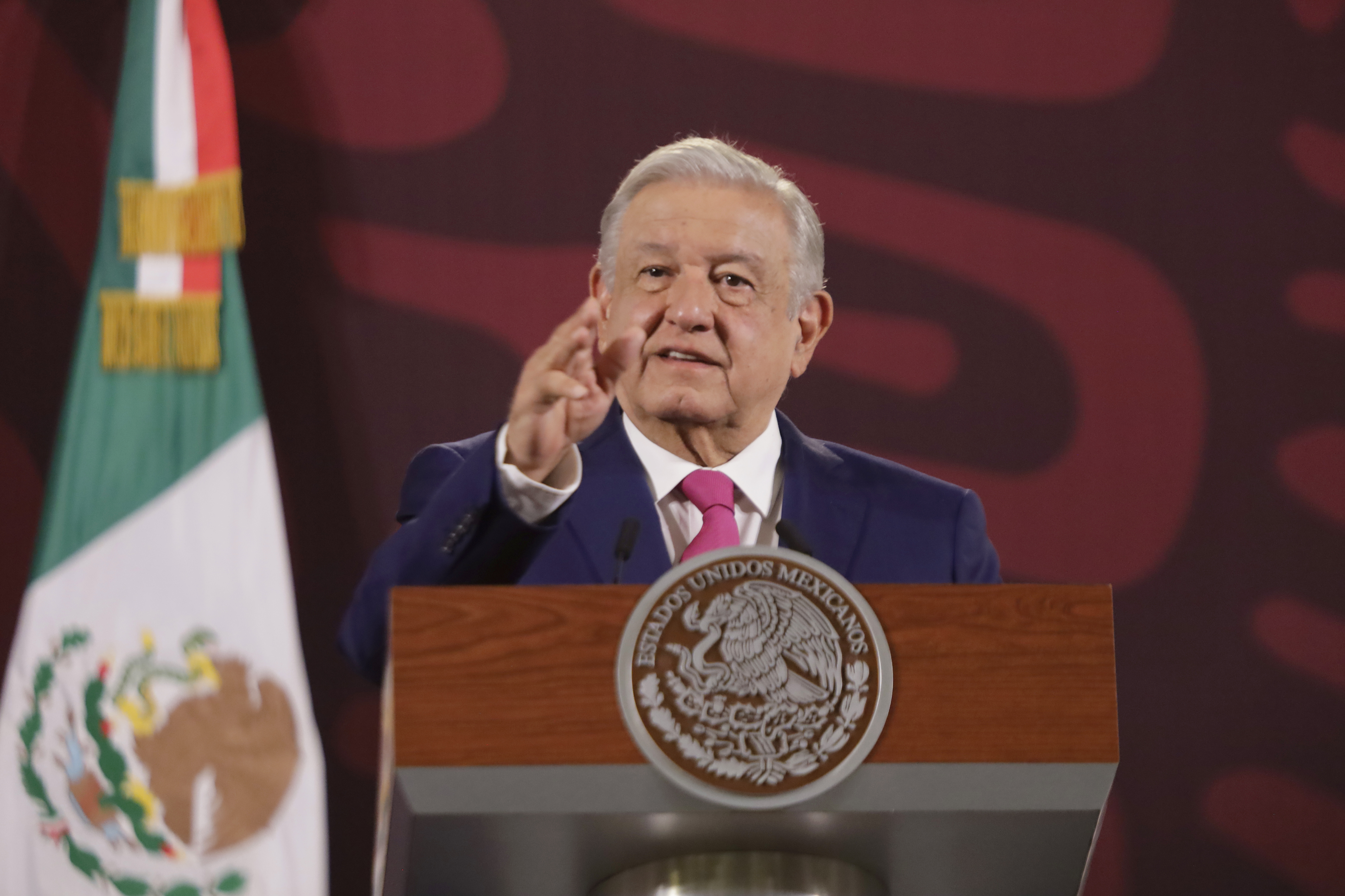 President Andres Manuel Lopez Obrador speaks at a morning news conference at the National Palace in Mexico City on International Workers' Day [Gerardo Vieyra/NurPhoto via Getty Images]