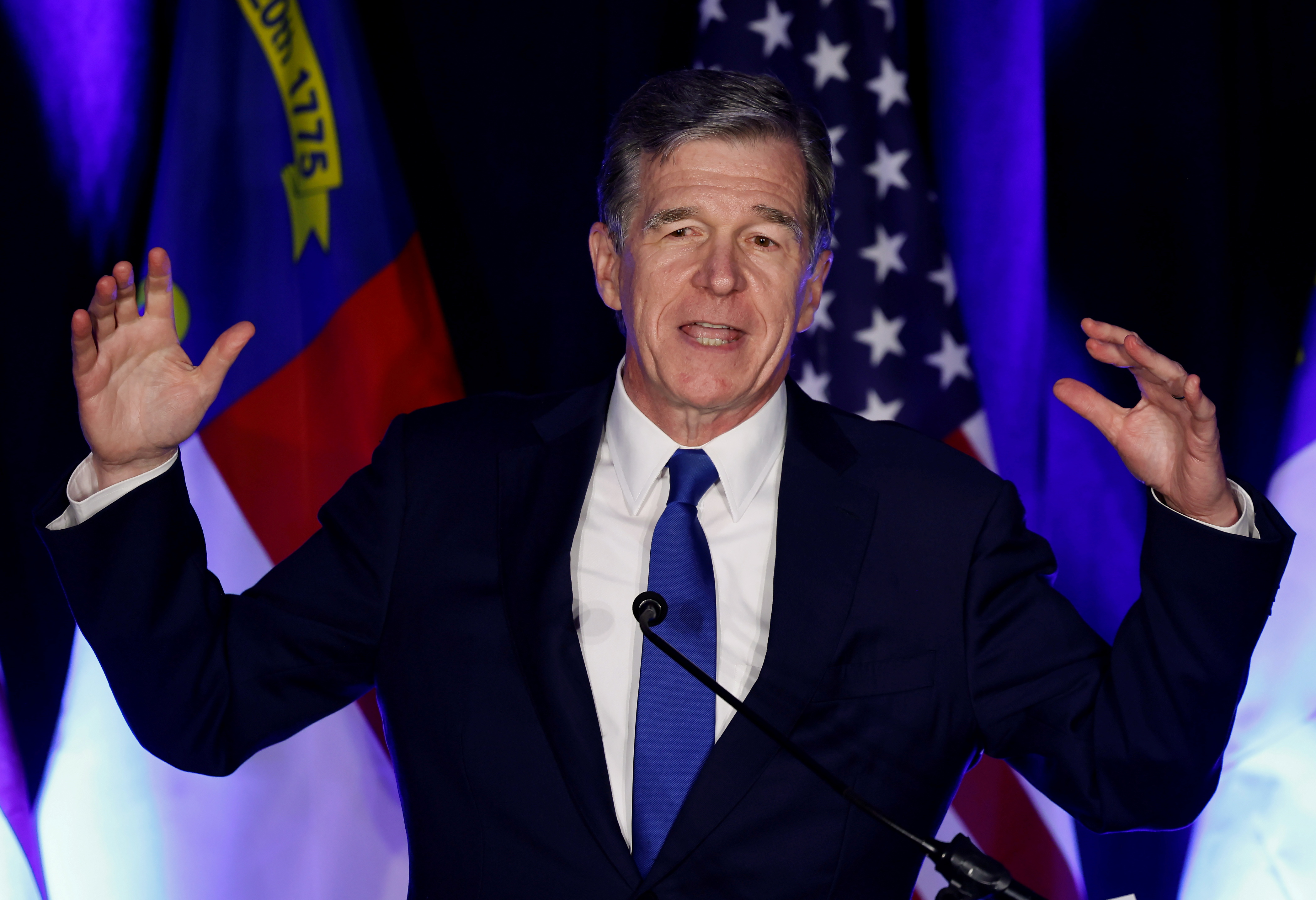 North Carolina Governor Roy Cooper speaks at a Democratic Party 