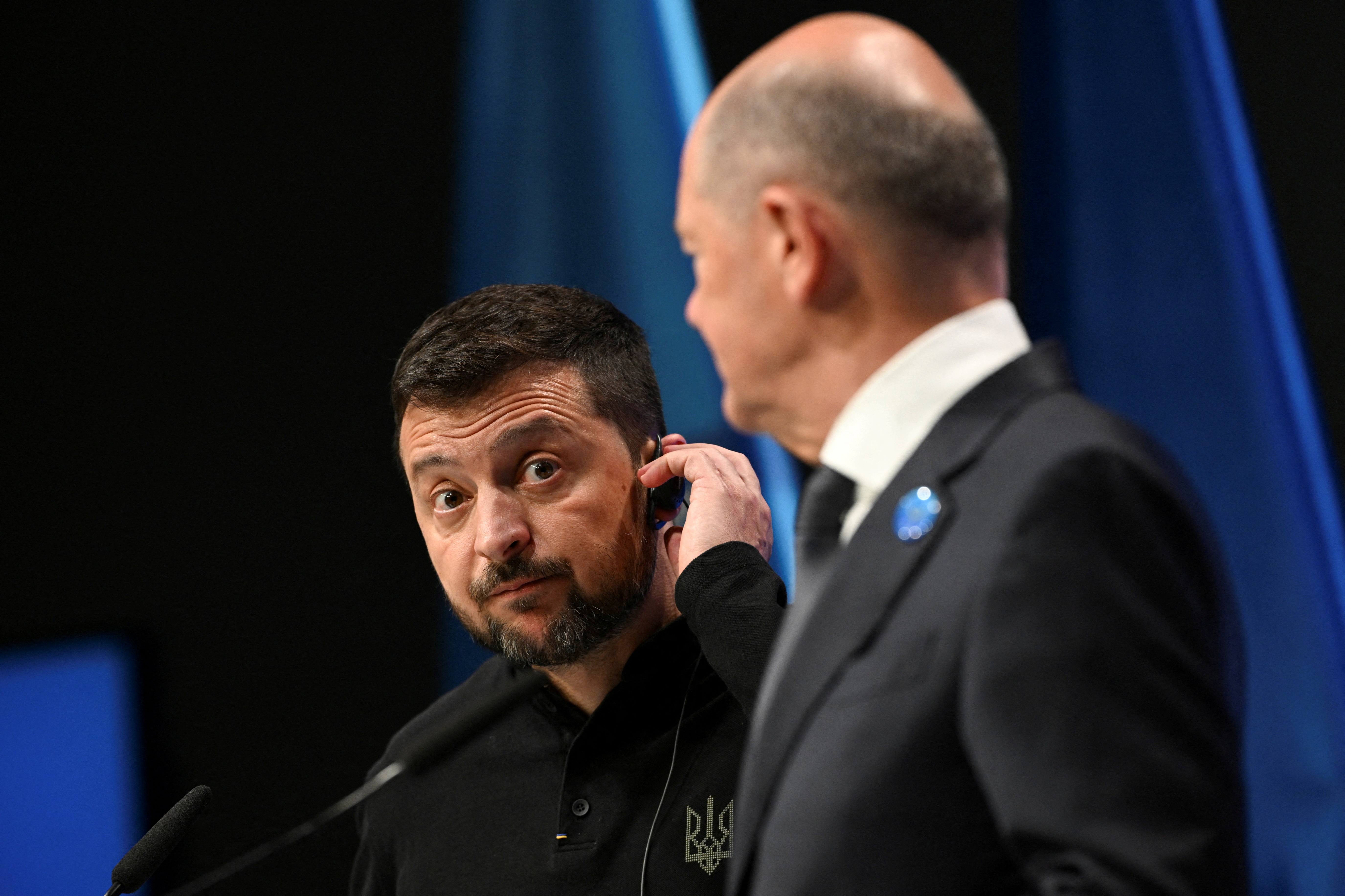German Chancellor Olaf Scholz and Ukrainian President Volodymyr Zelenskiy attend a press conference, at Ukraine Recovery Conference in Berlin, Germany, June 11, 2024