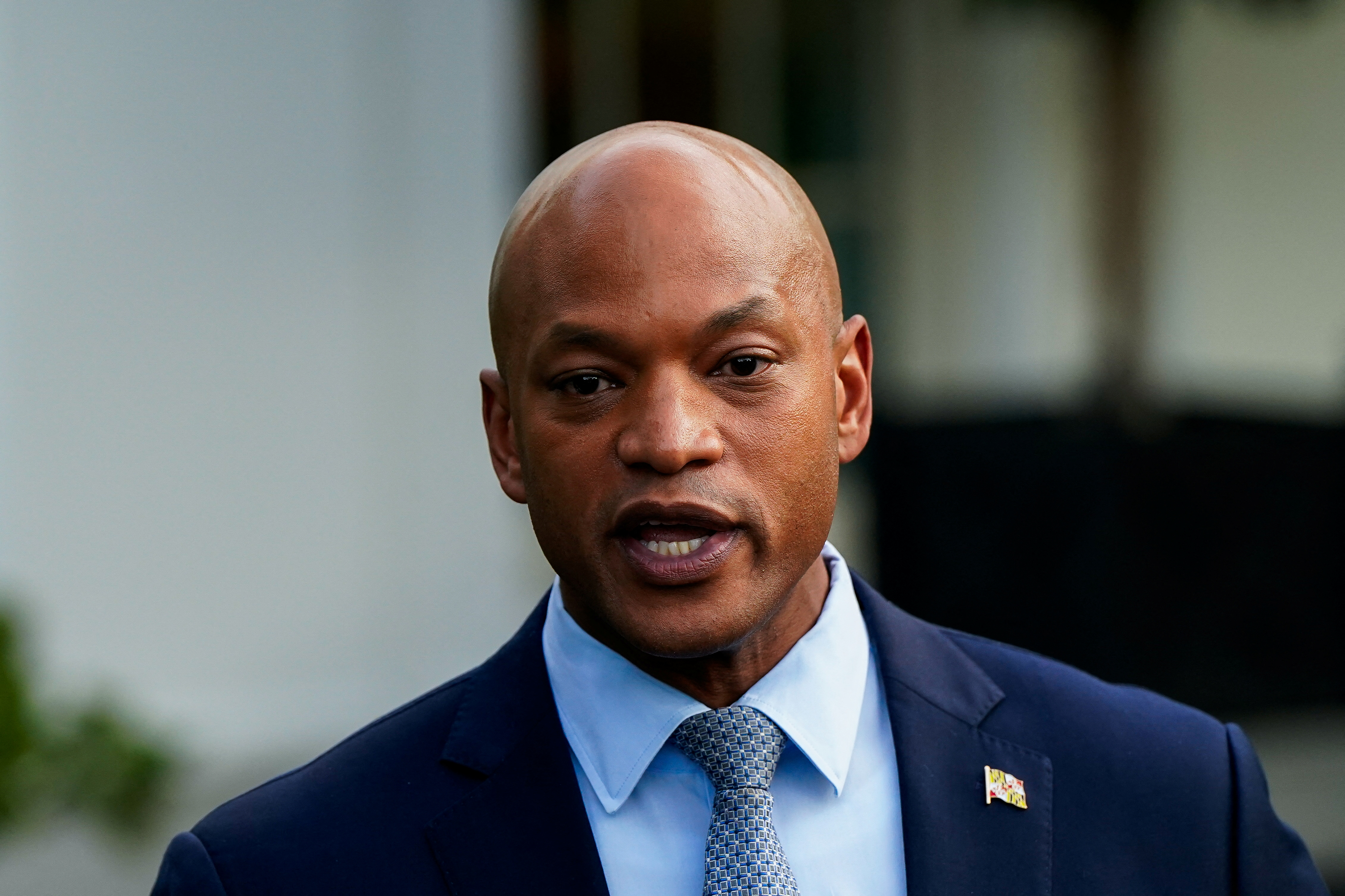 Maryland Governor Wes Moore speaks to the press after attending a meeting with US President Joe Biden