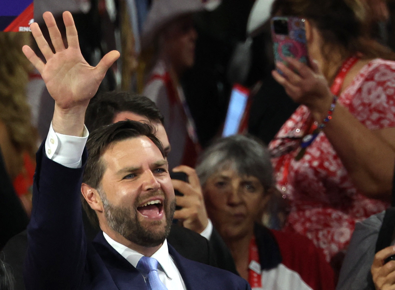 JD Vance waves from the RNC floor