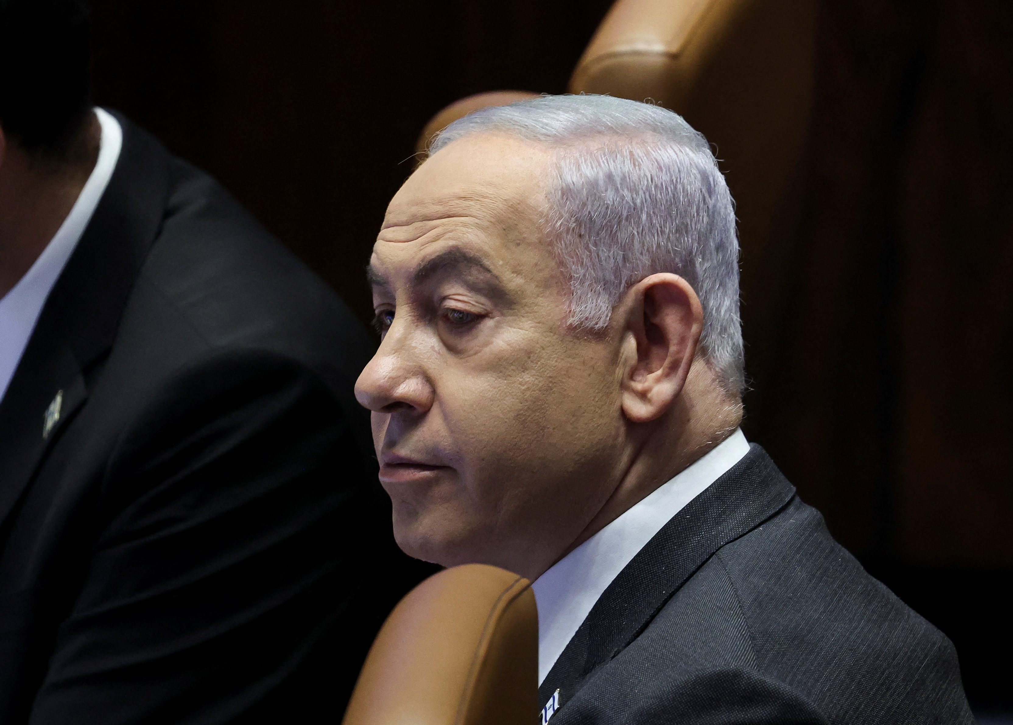 Israeli Prime Minister Benjamin Netanyahu attends a discussion at the Israeli Parliament