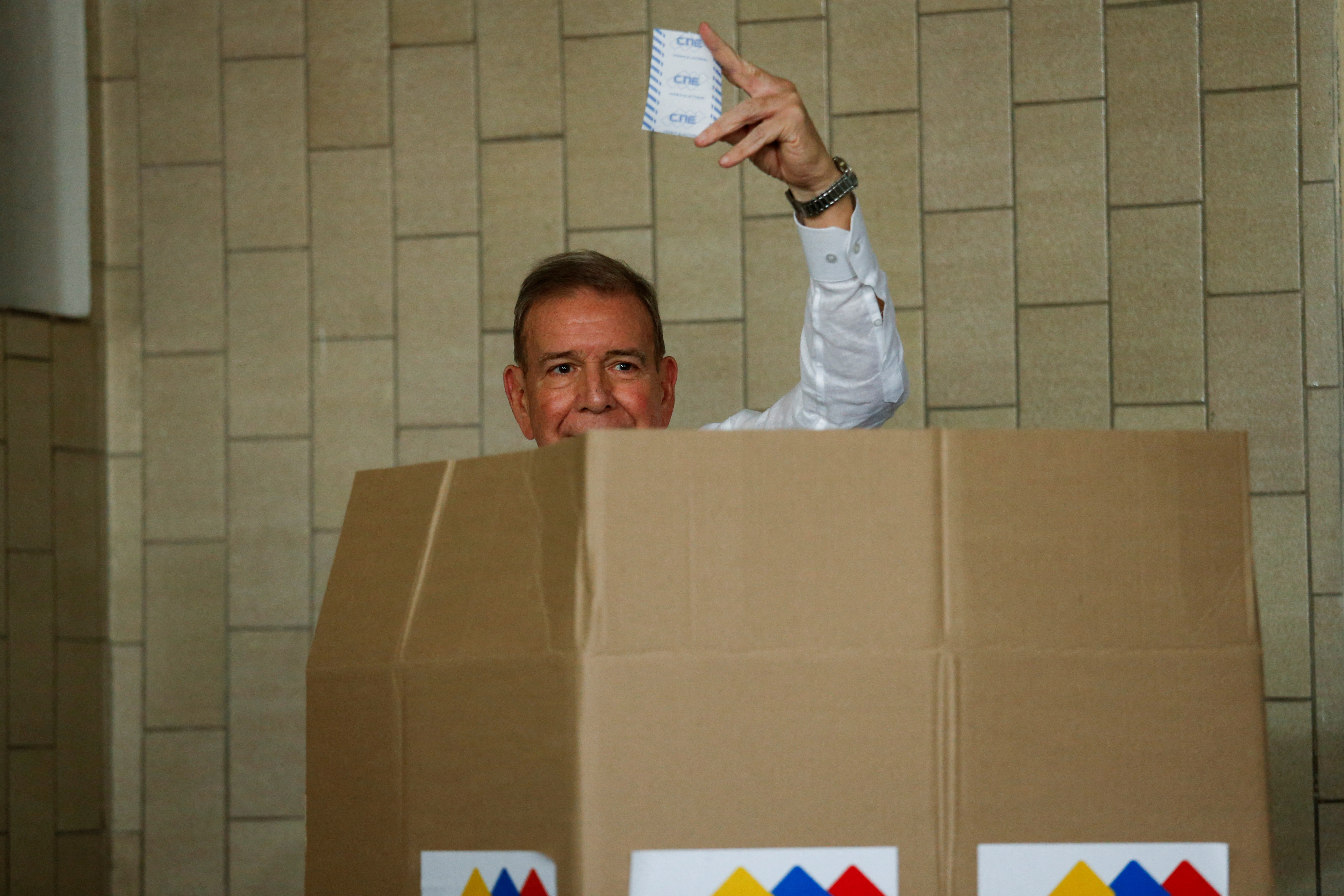 Venezuelan opposition presidential candidate Edmundo Gonzalez votes in the country's presidential election